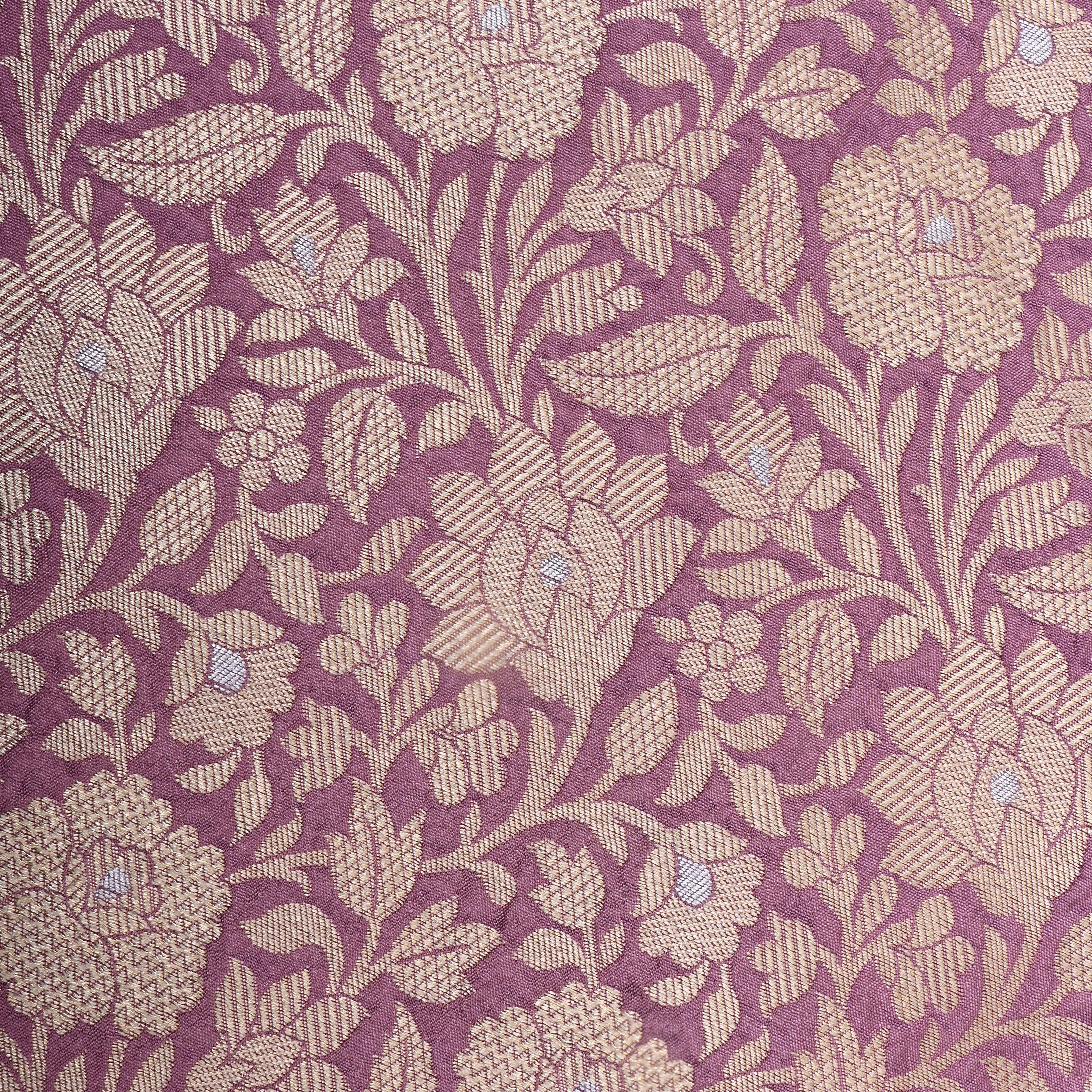 Heather Purple Floral Jamawar Silk Fabric