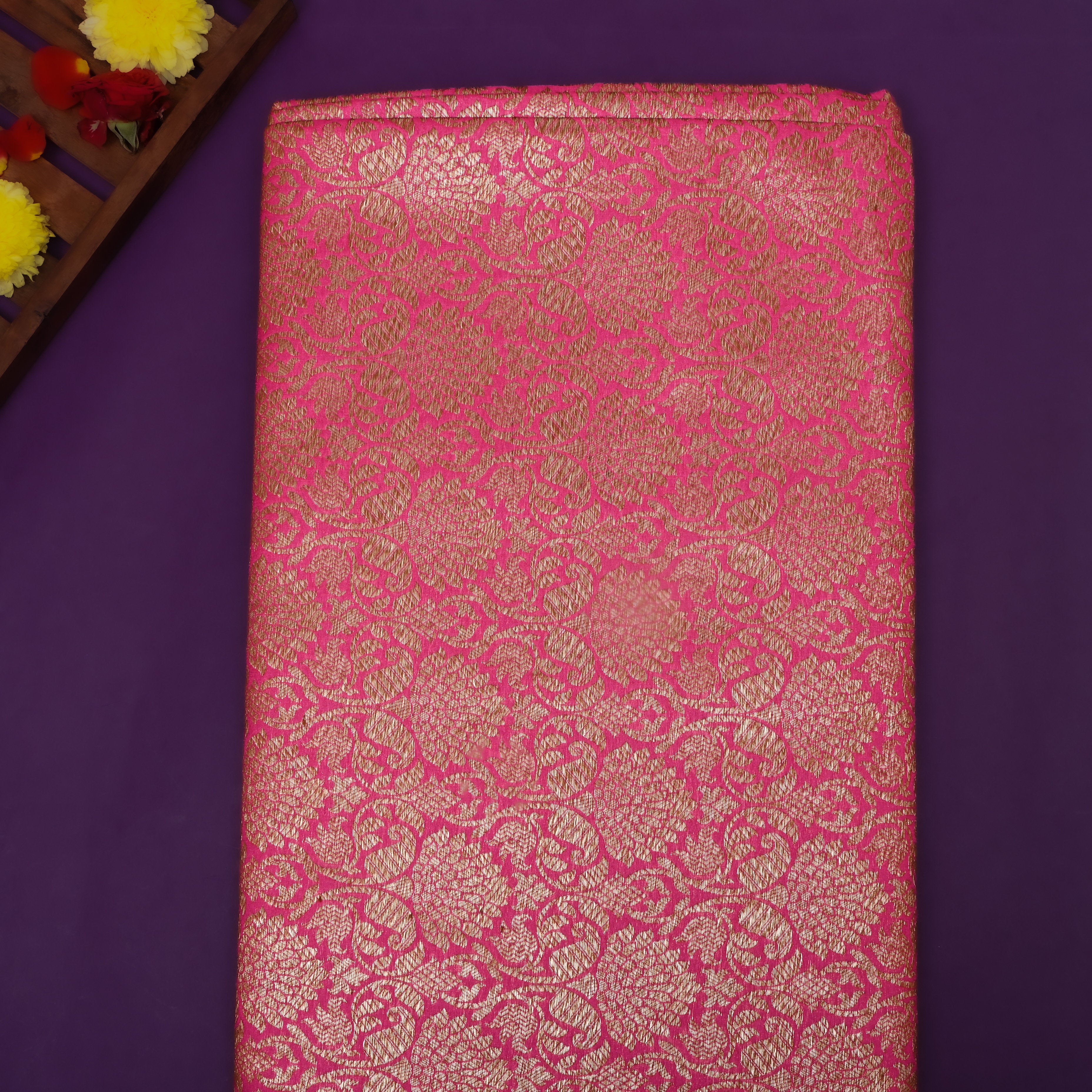 Magenta Pink Zari Woven Jamawar Silk Fabric
