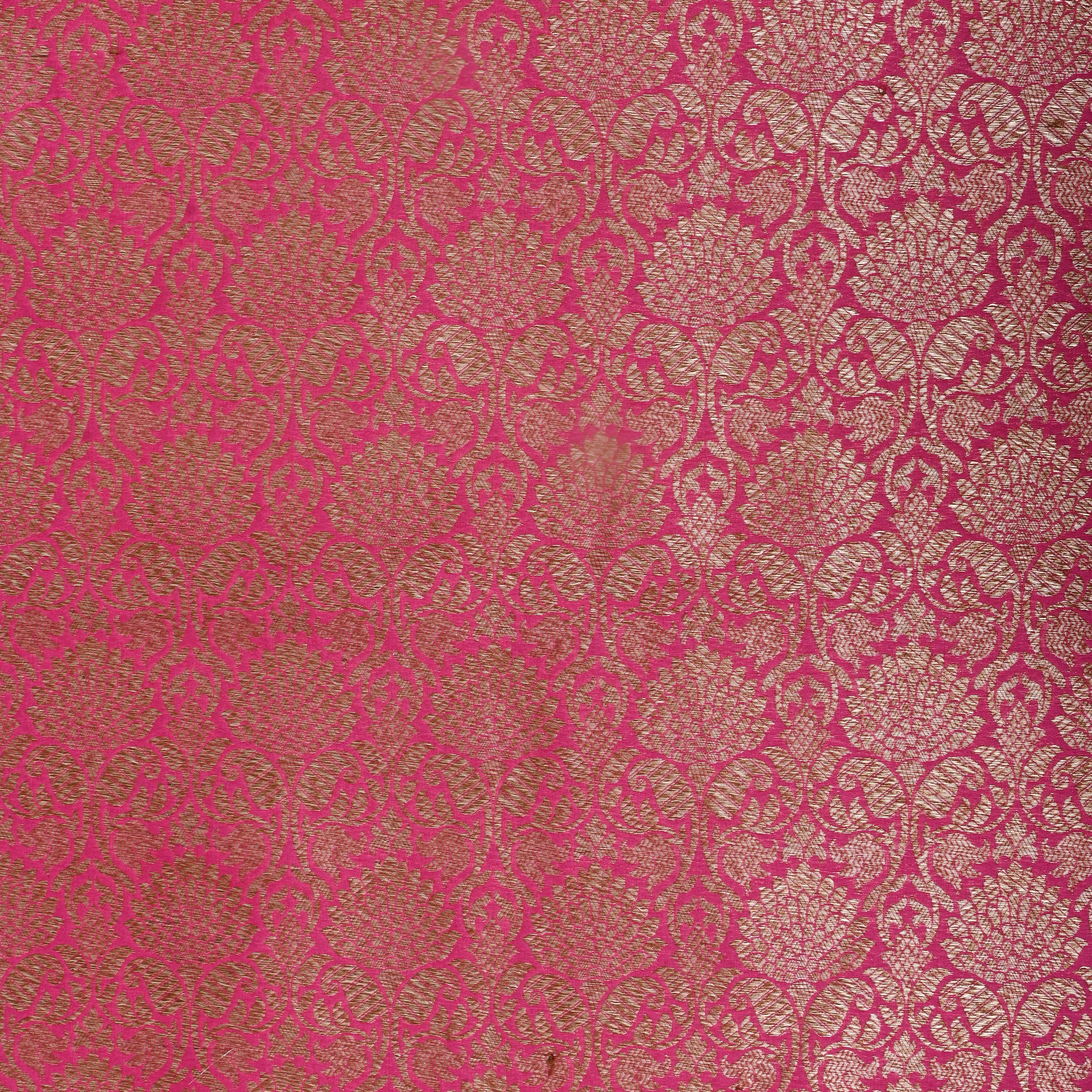 Magenta Pink Zari Woven Jamawar Silk Fabric