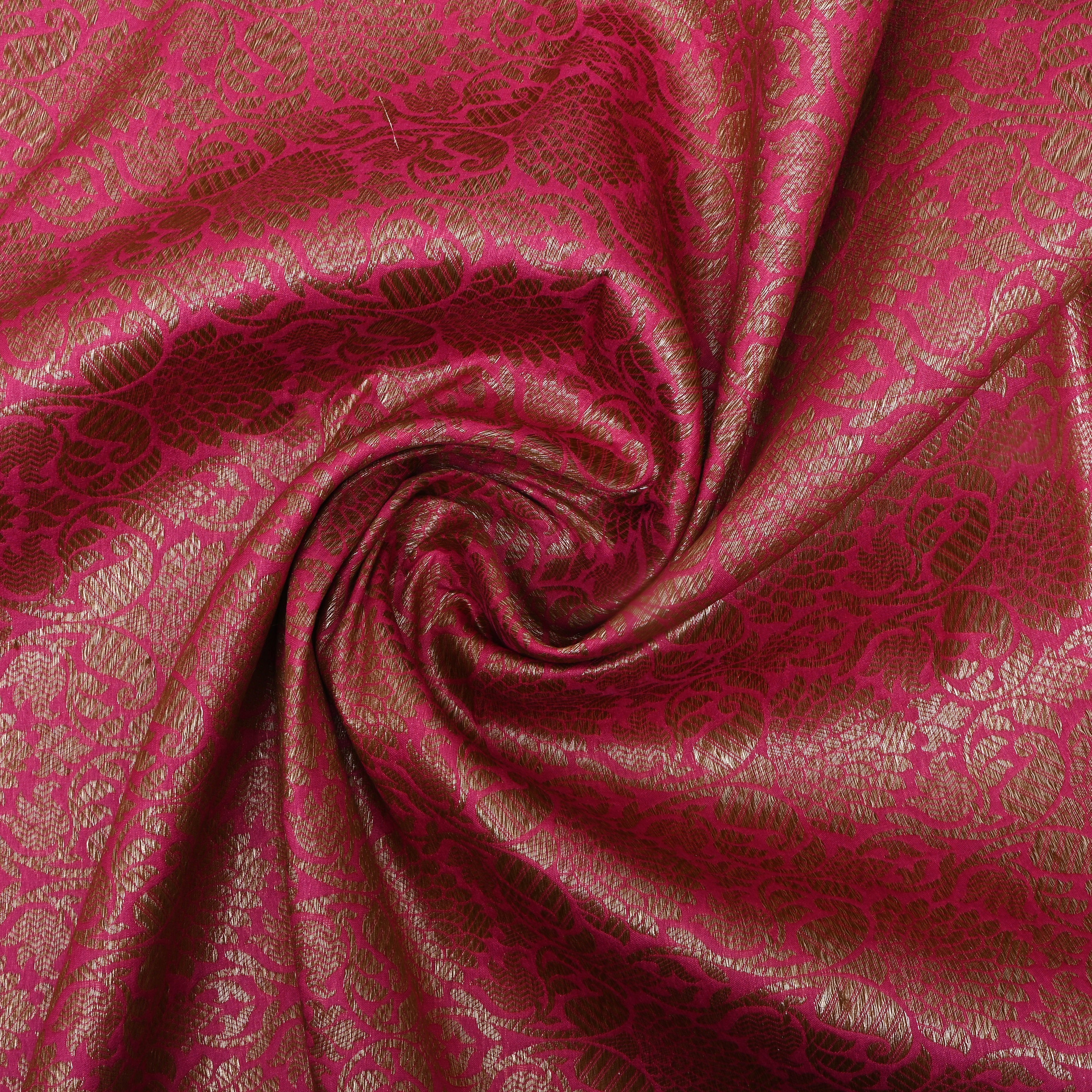 Magenta Pink Zari Woven Jamawar Silk Fabric