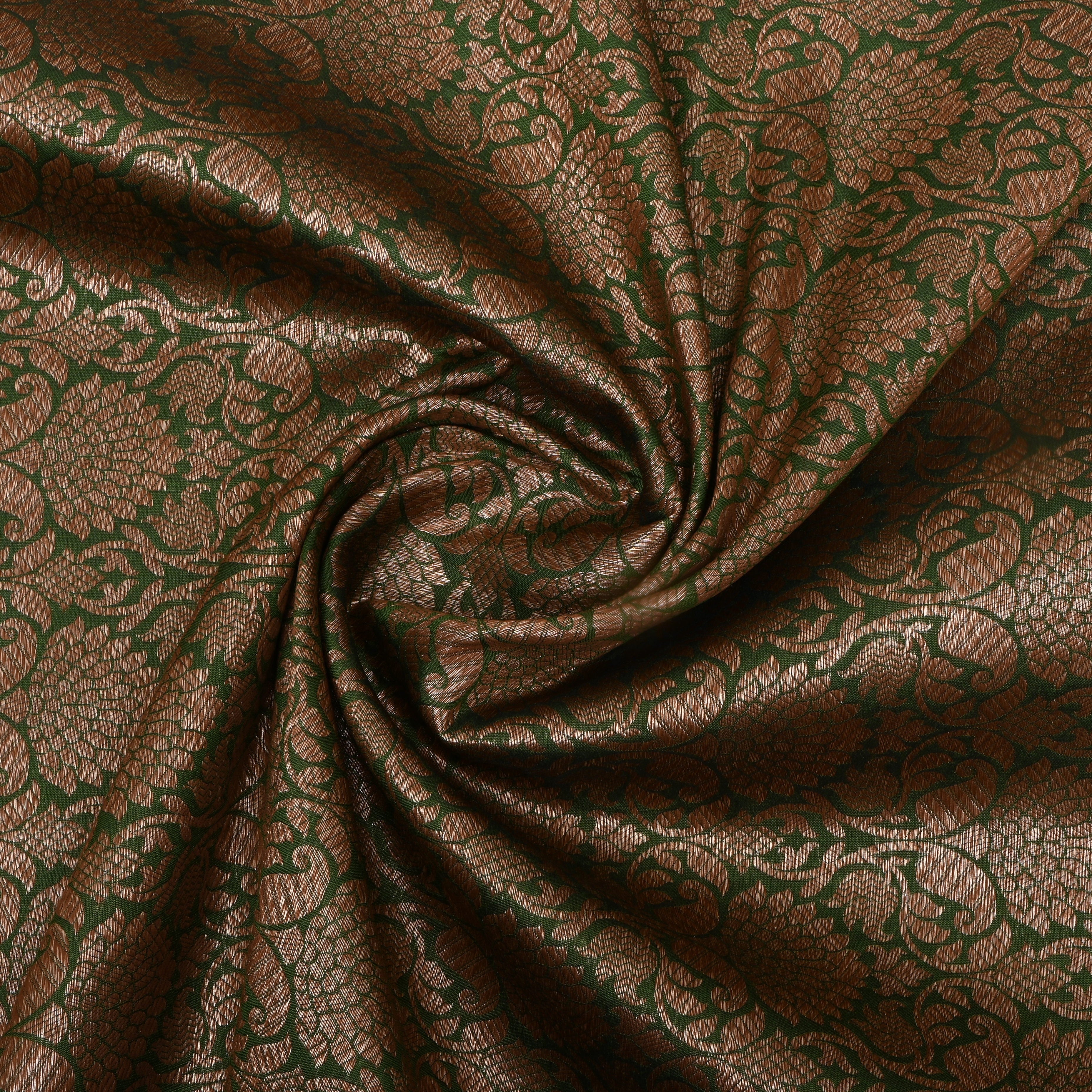 Forest Green Zari Woven Jamawar Silk Fabric