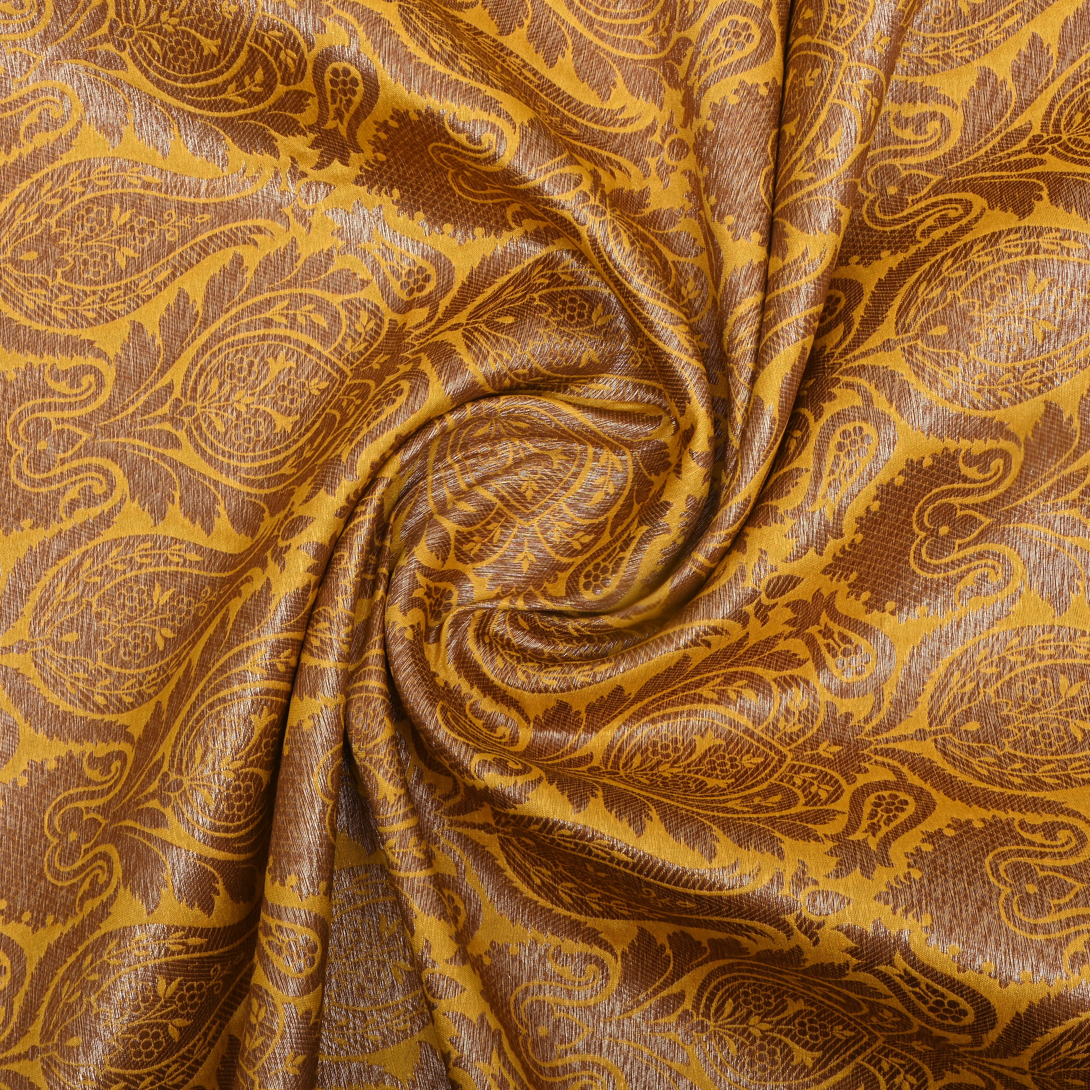 Yellow Golden Zari Woven Jamawar Silk Fabric