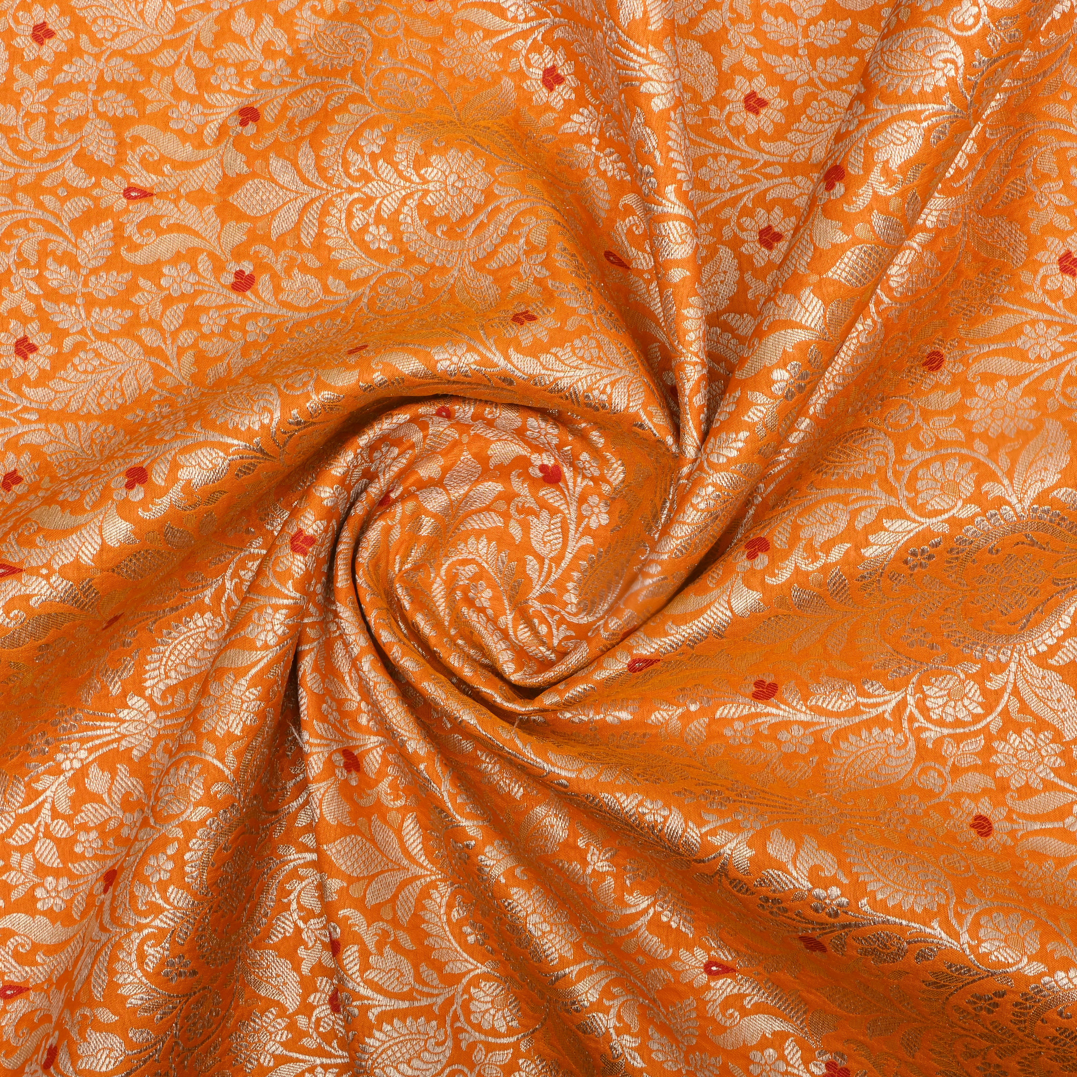 Turmeric Yellow Floral Jamawar Silk Fabric