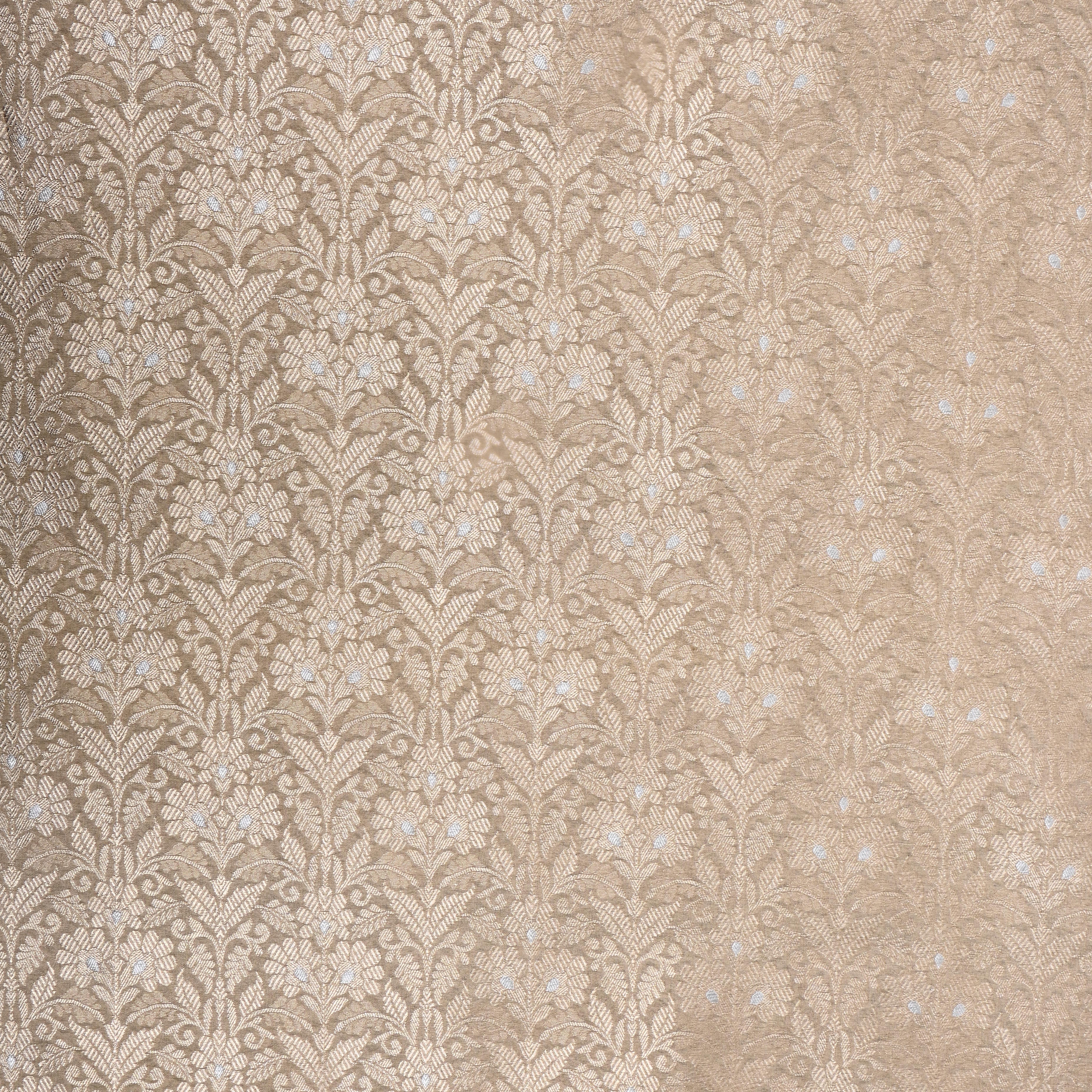 Ivory Zari Woven Jamawar Silk Fabric