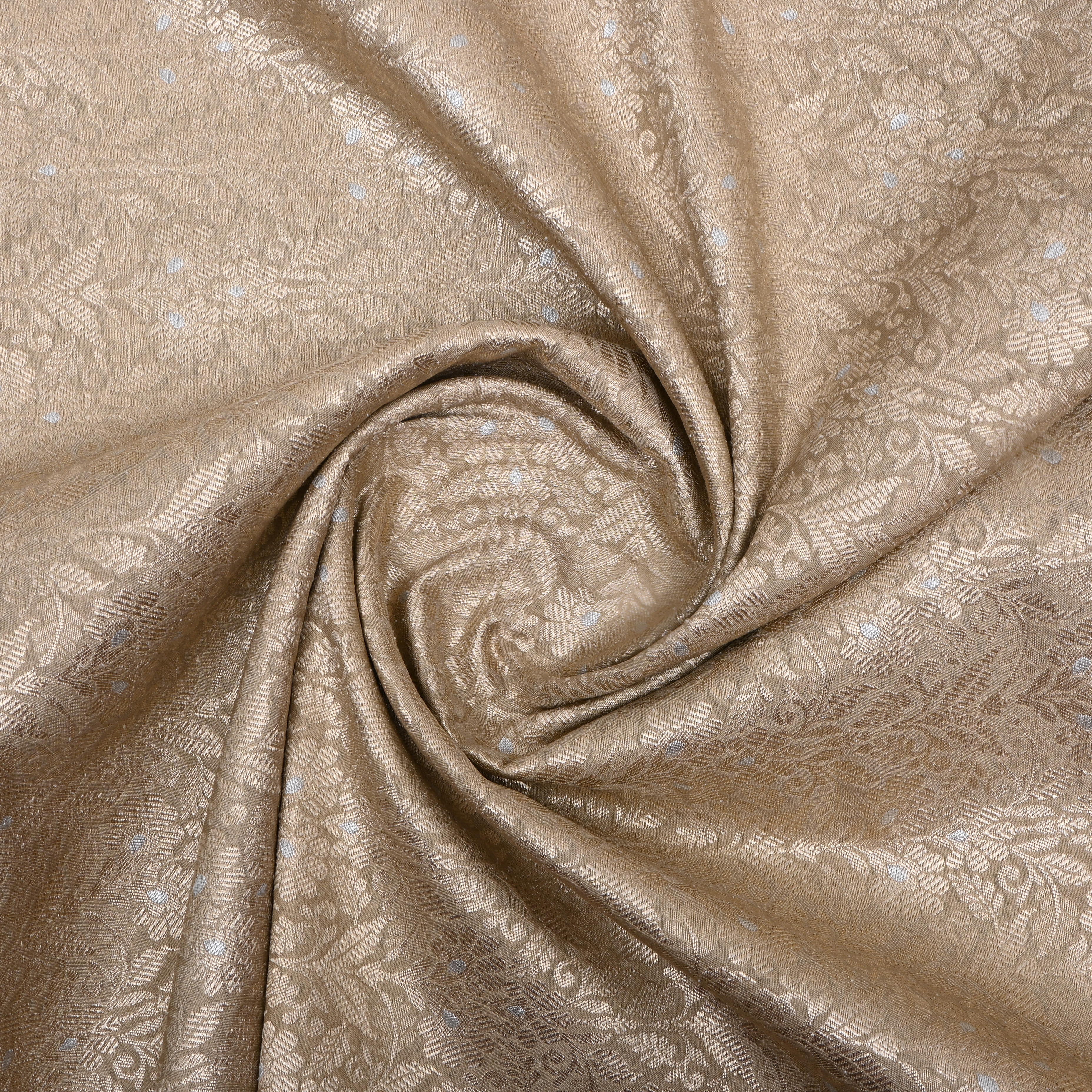 Ivory Zari Woven Jamawar Silk Fabric