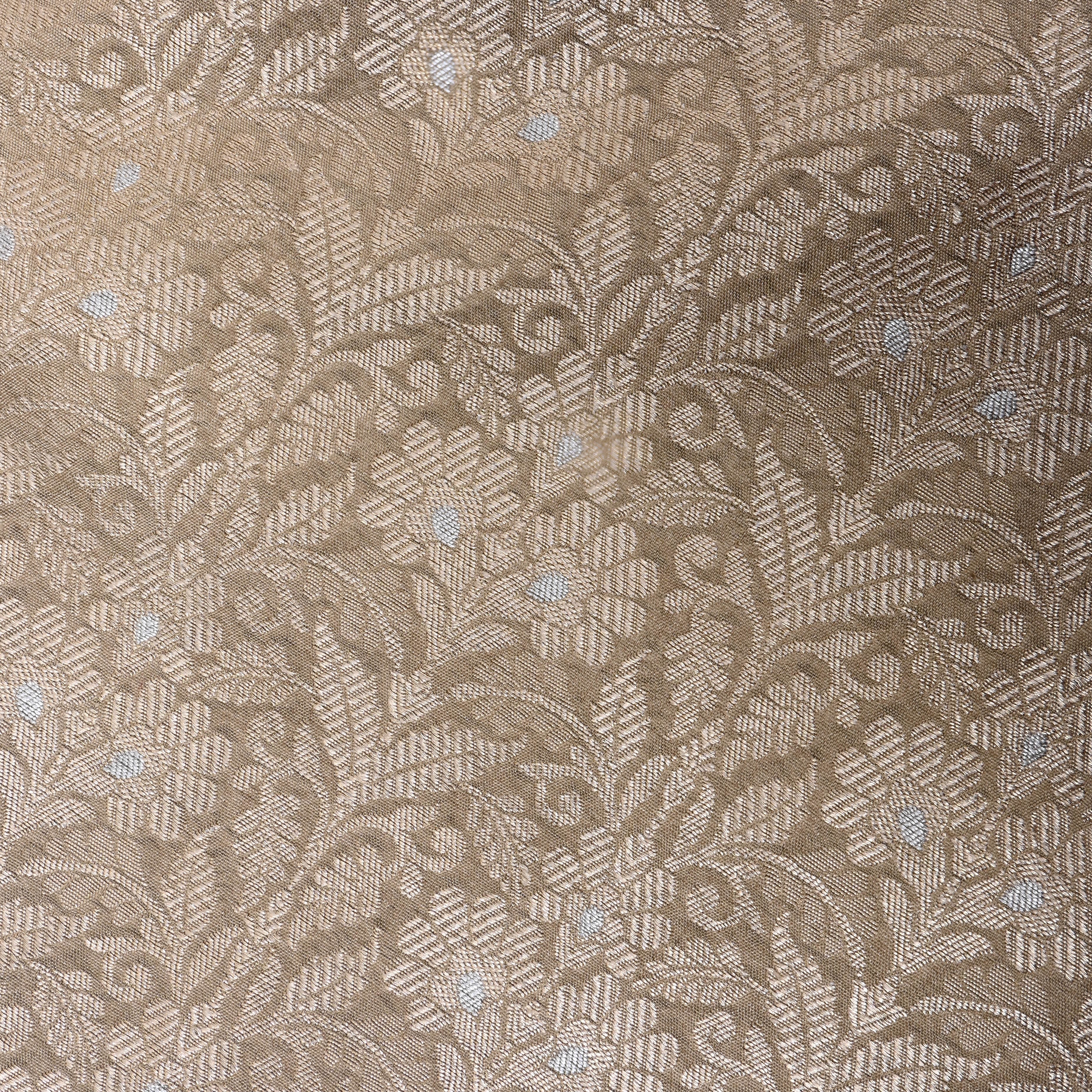 Ivory Zari Woven Jamawar Silk Fabric