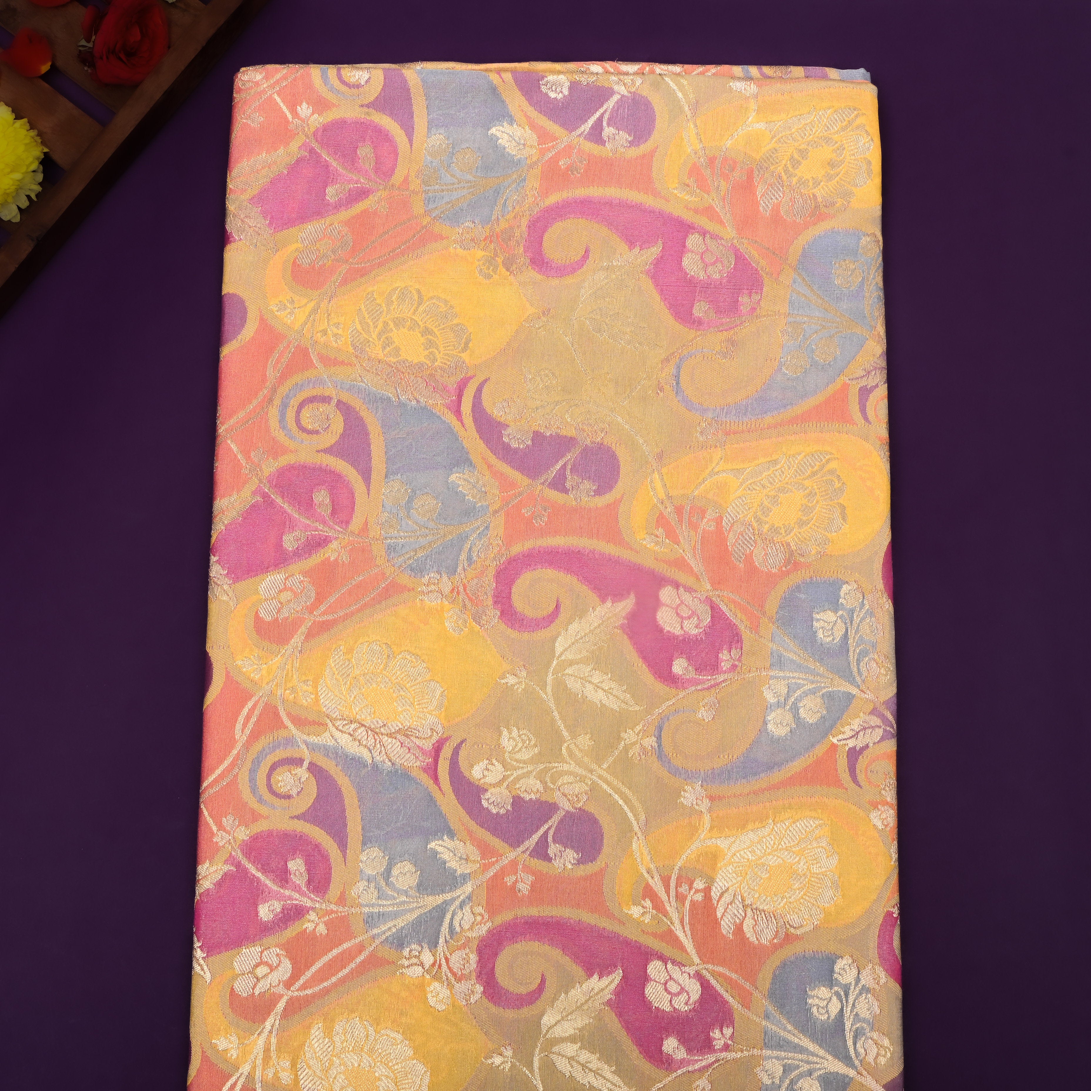 Pastel Multicolour Floral Jamawar Silk Fabric