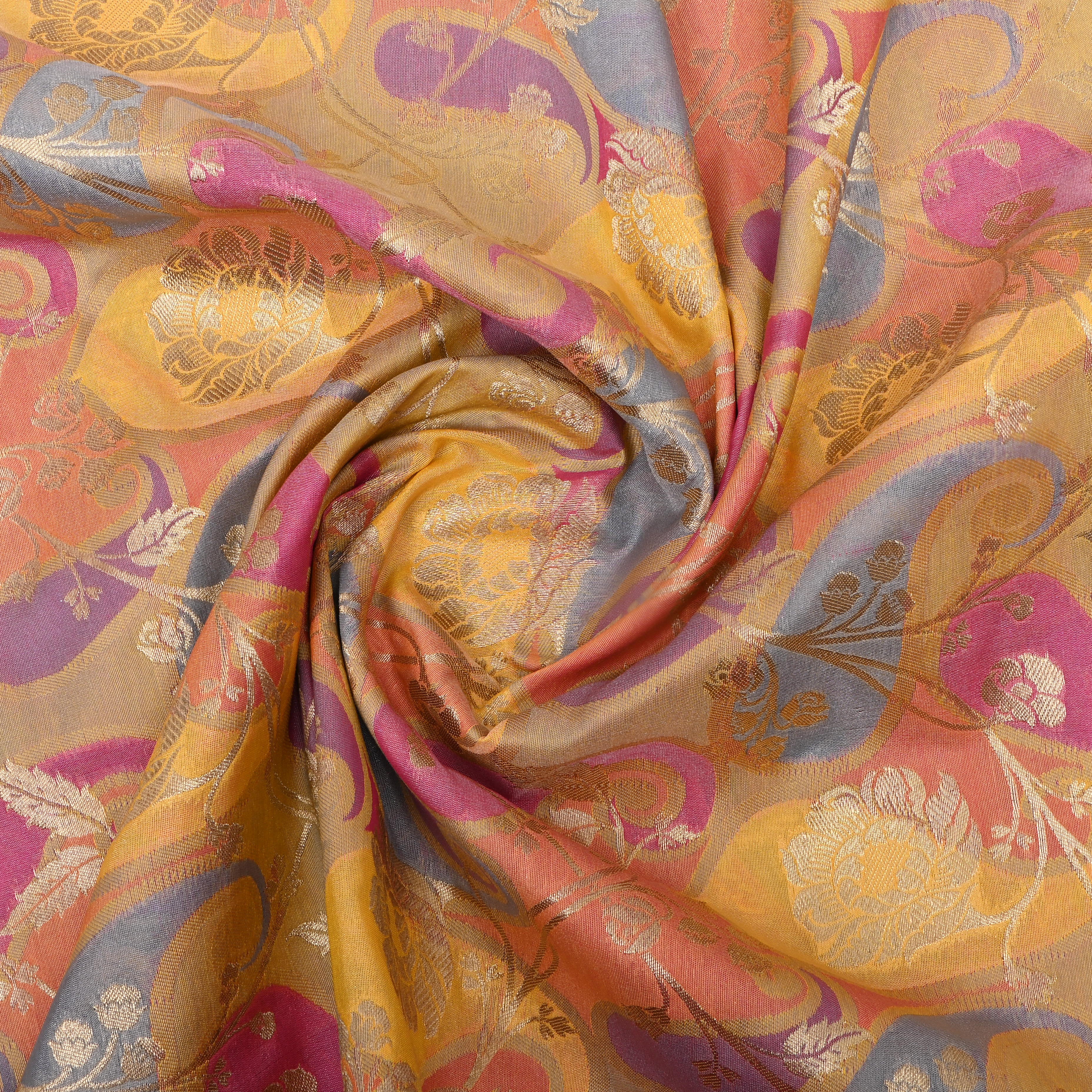 Pastel Multicolour Floral Jamawar Silk Fabric
