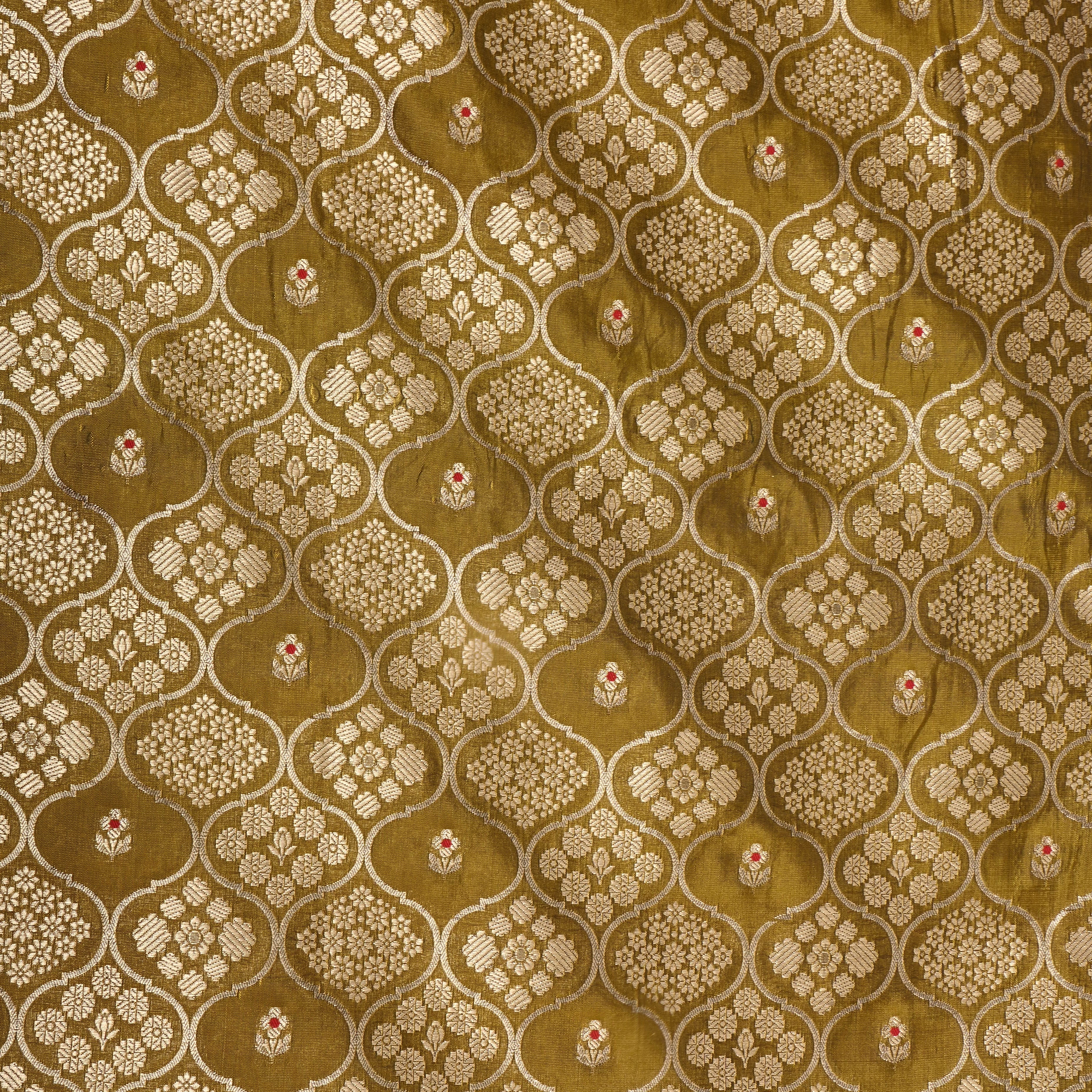 Mehendi Green Floral Jamawar Silk Fabric