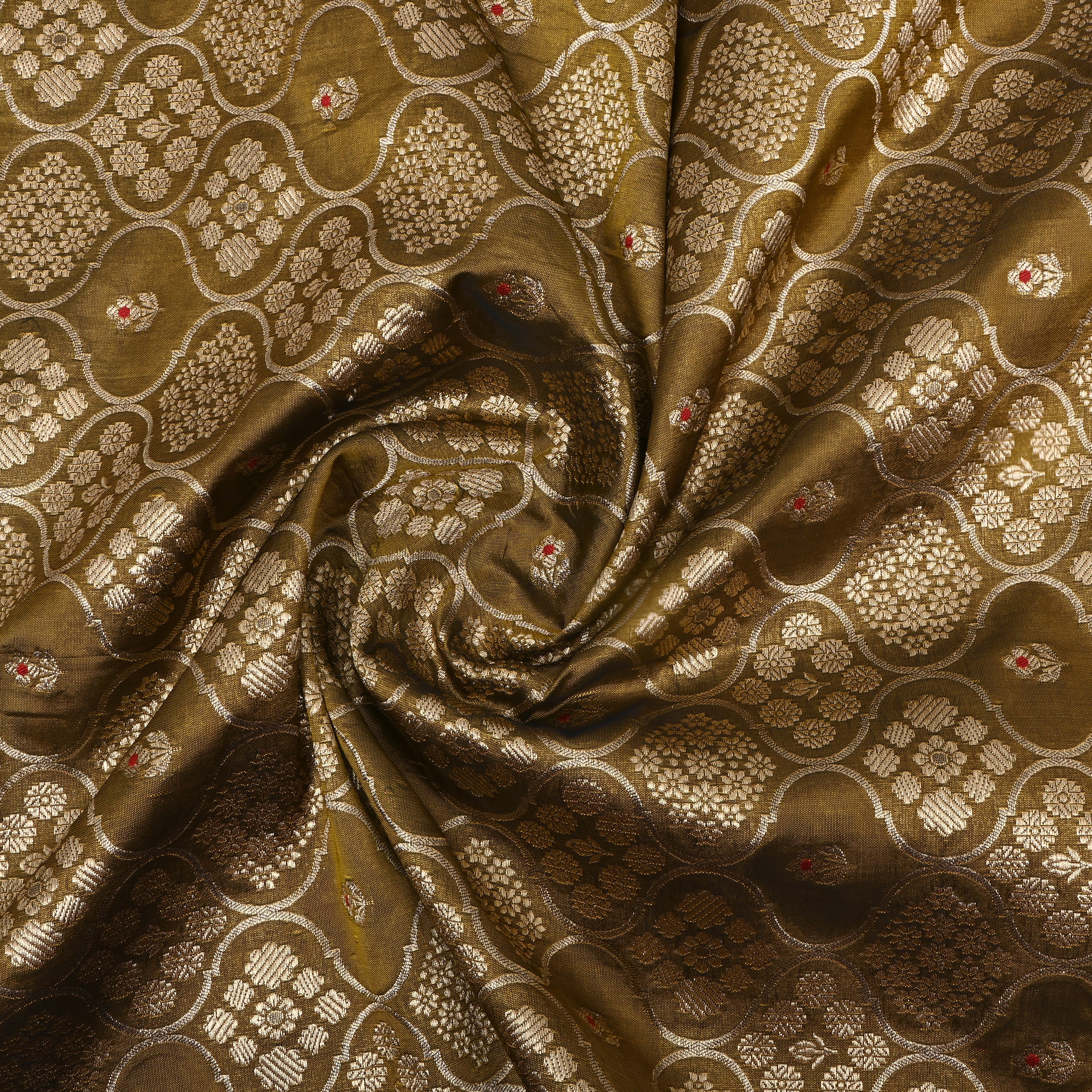 Mehendi Green Floral Jamawar Silk Fabric