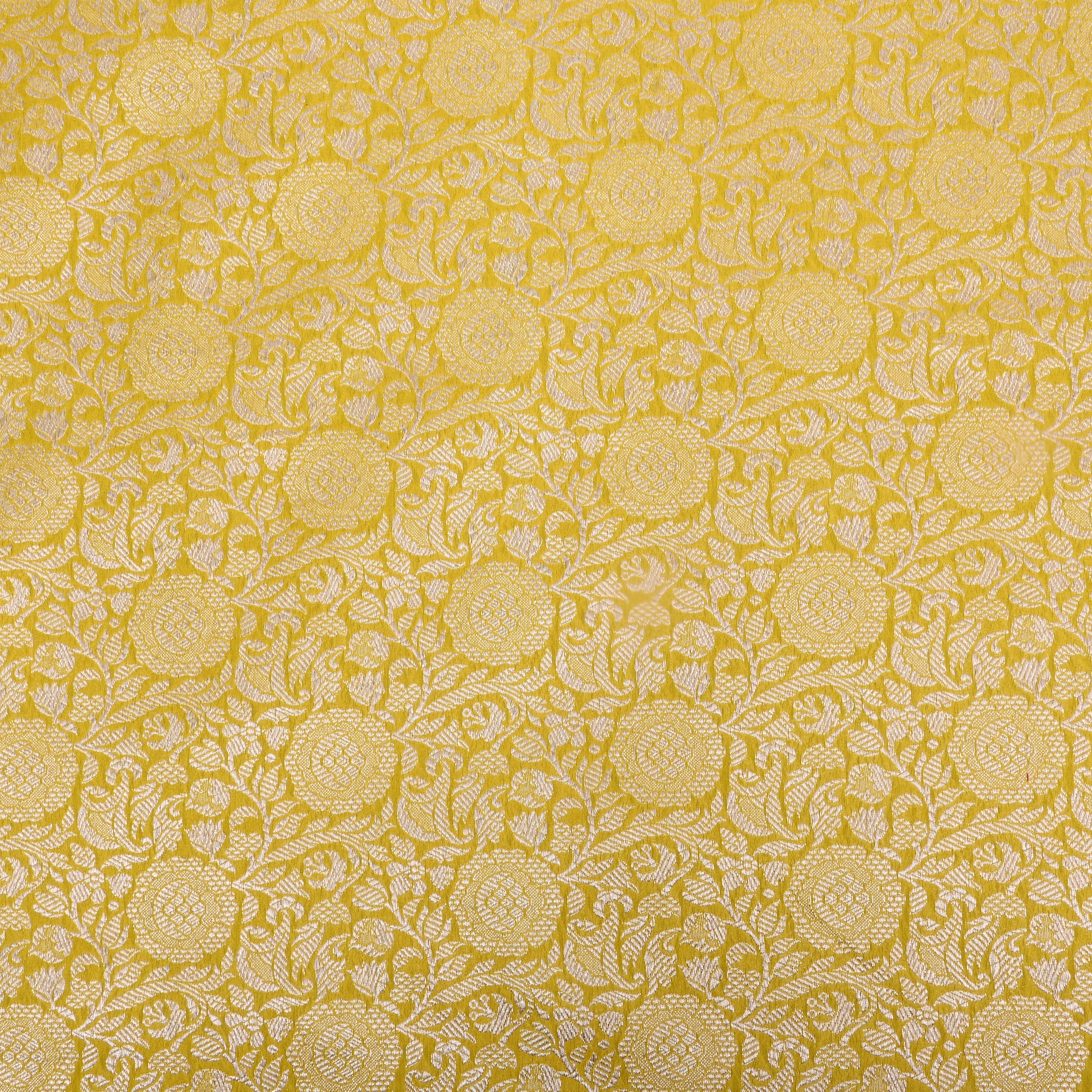 Bright Yellow Floral Jamawar Silk Fabric