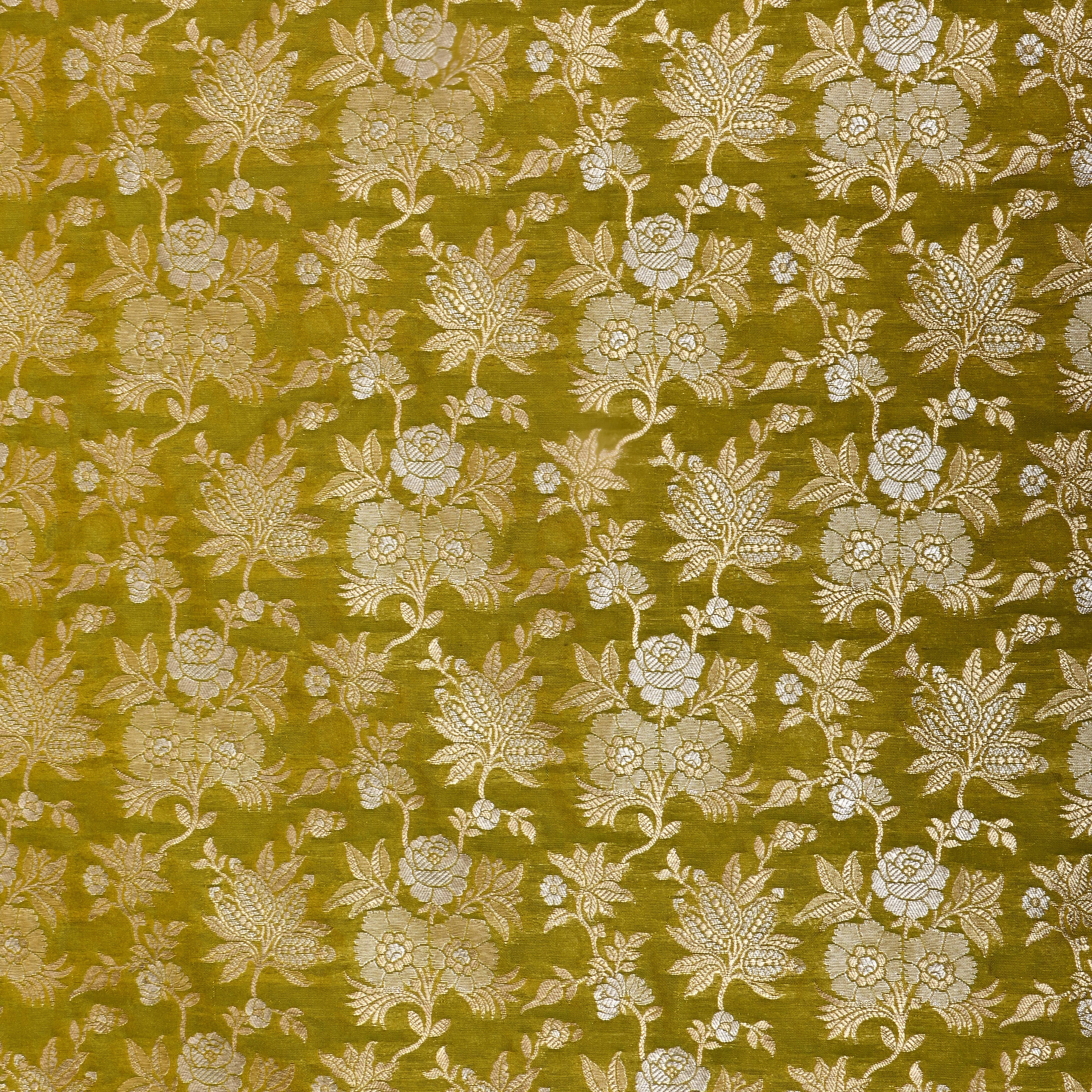 Bright Mehendi Green Floral Jamawar Silk Fabric