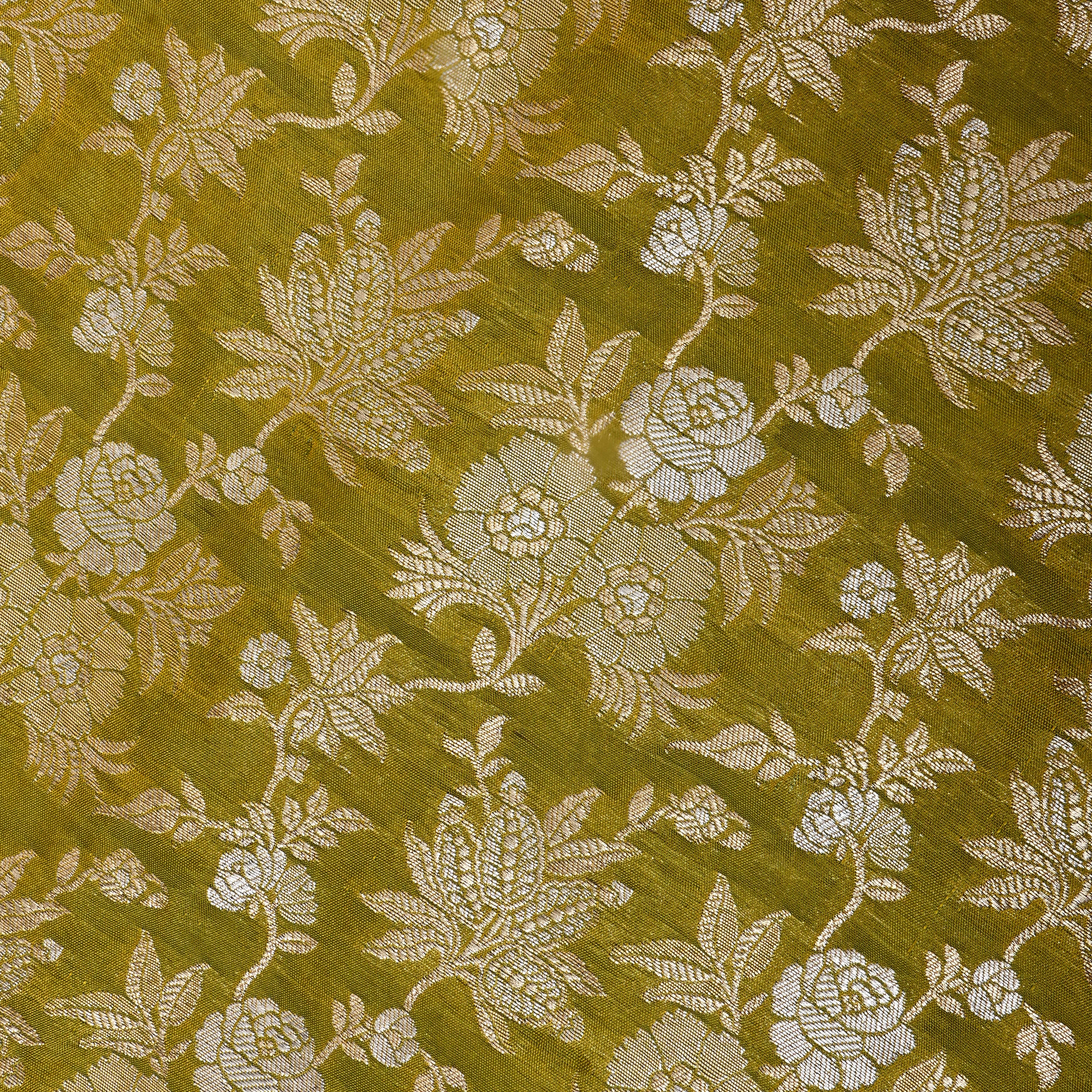 Bright Mehendi Green Floral Jamawar Silk Fabric