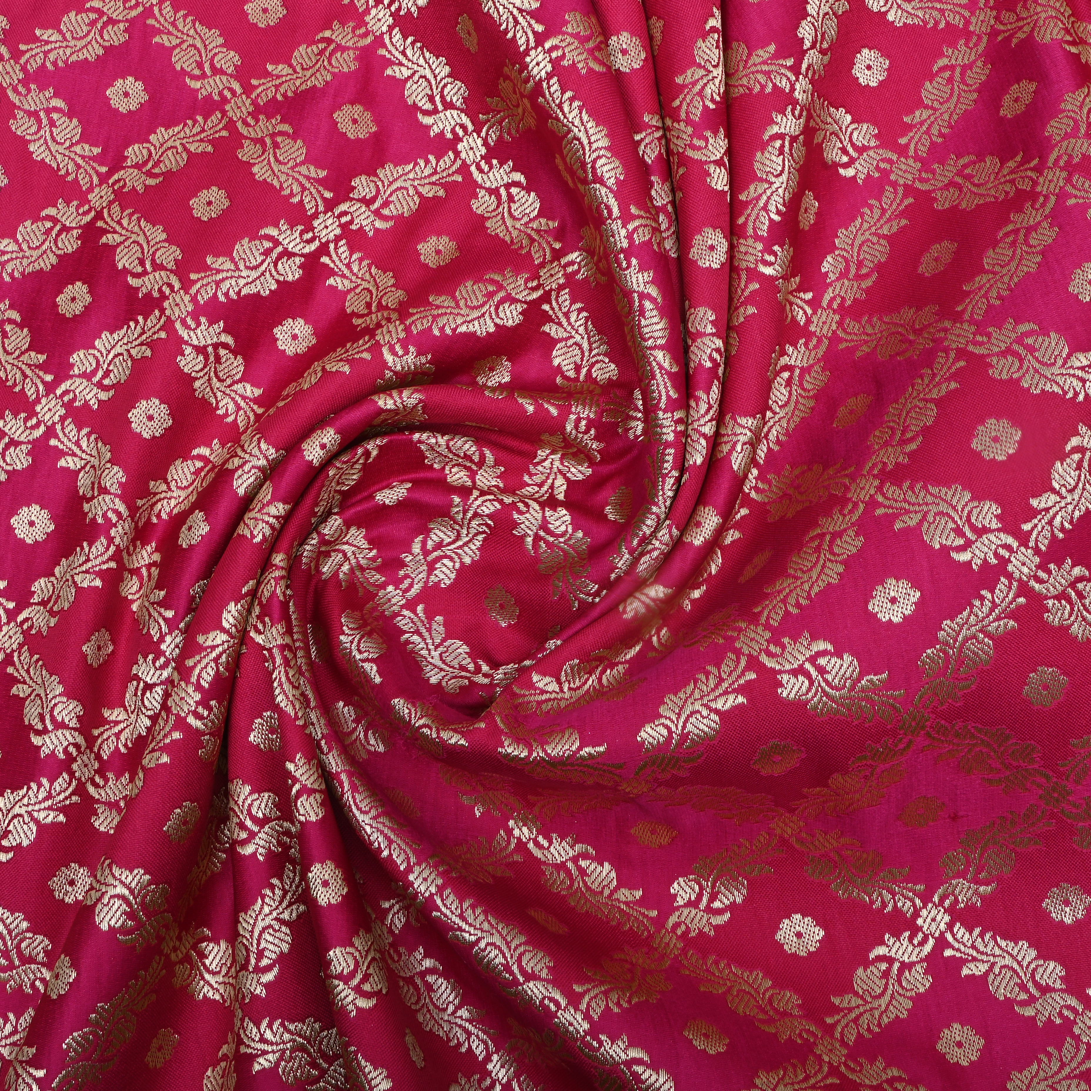 Royal Pink Floral Jamawar Satin Fabric