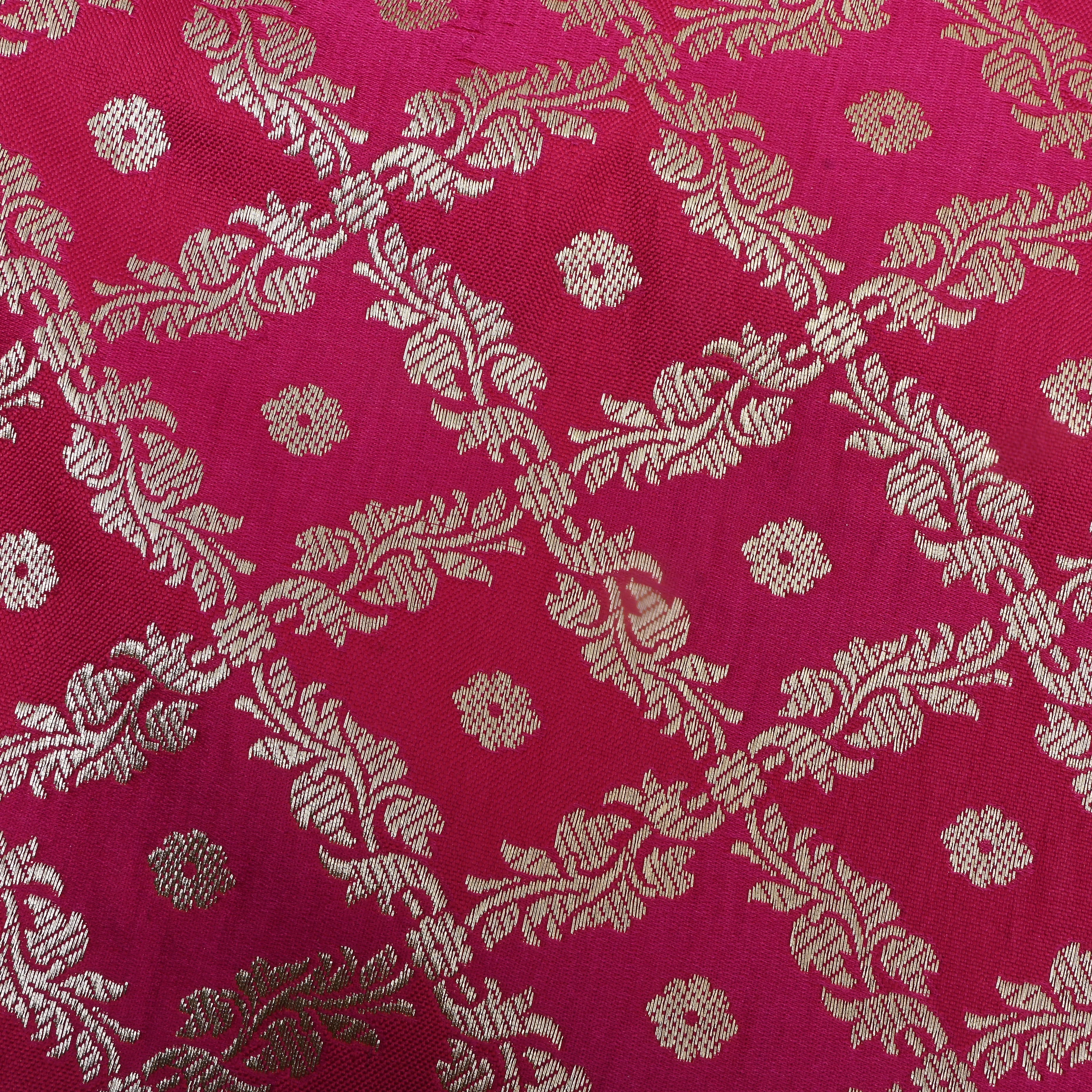 Royal Pink Floral Jamawar Satin Fabric
