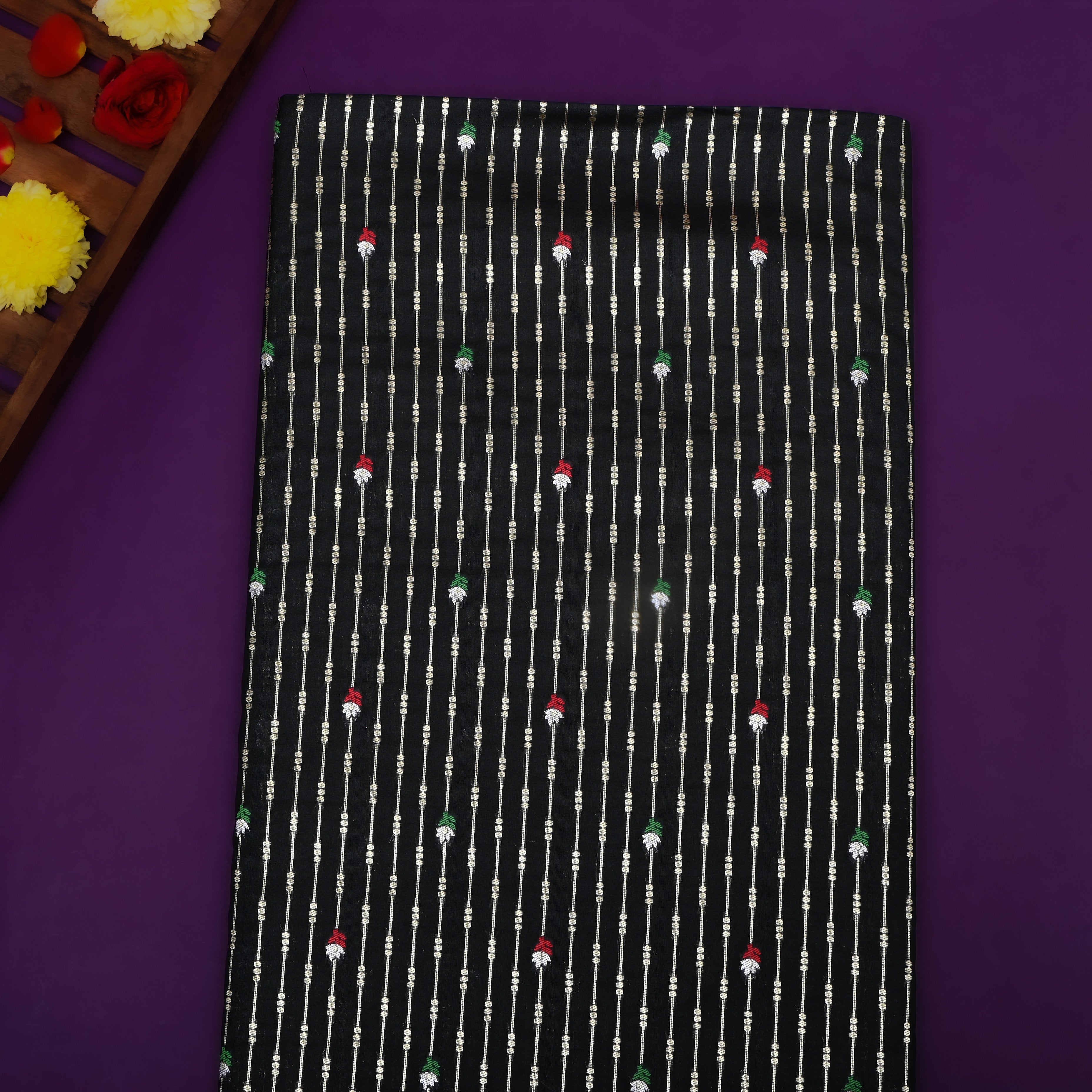 Clay Black Zari Woven Silk Fabric