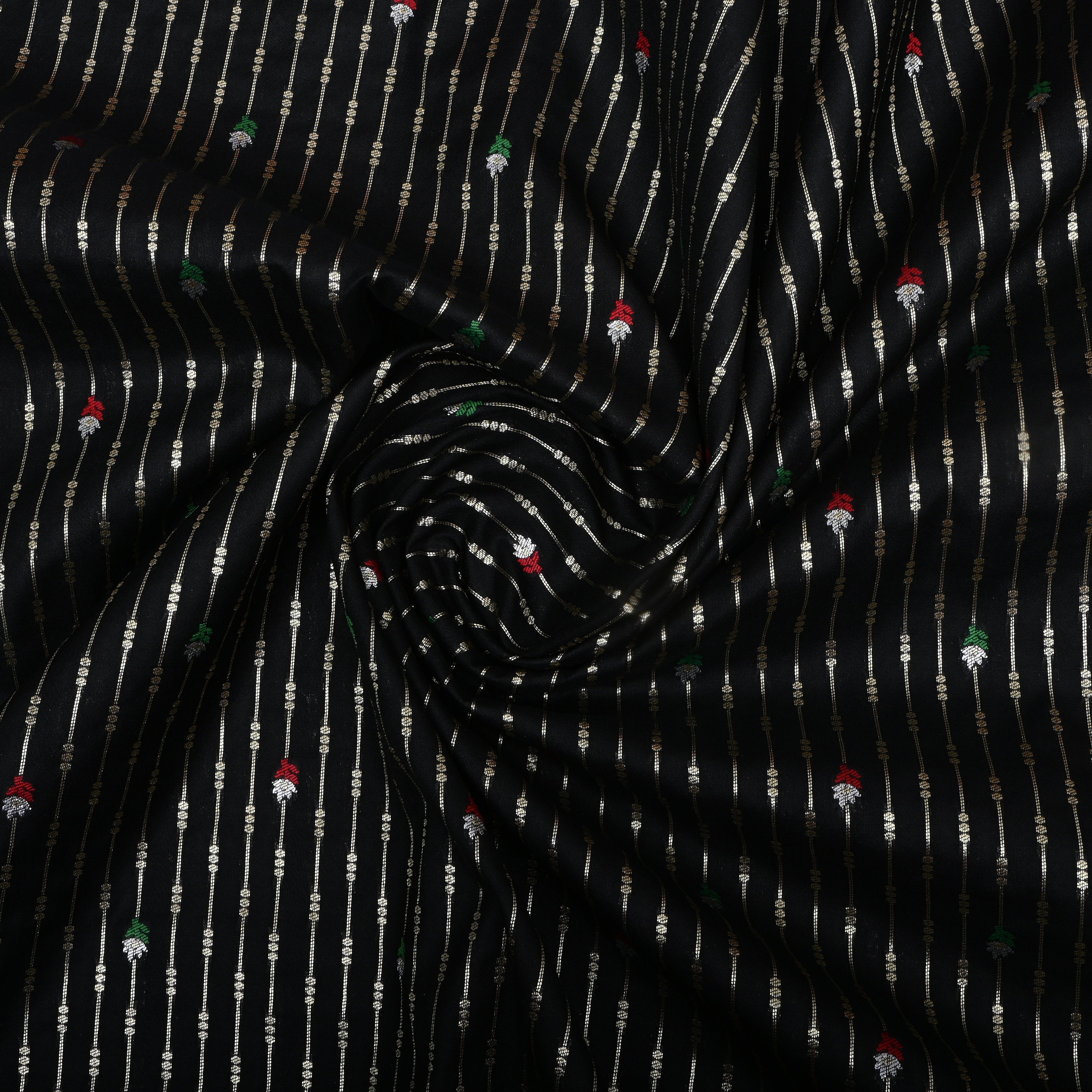 Clay Black Zari Woven Silk Fabric