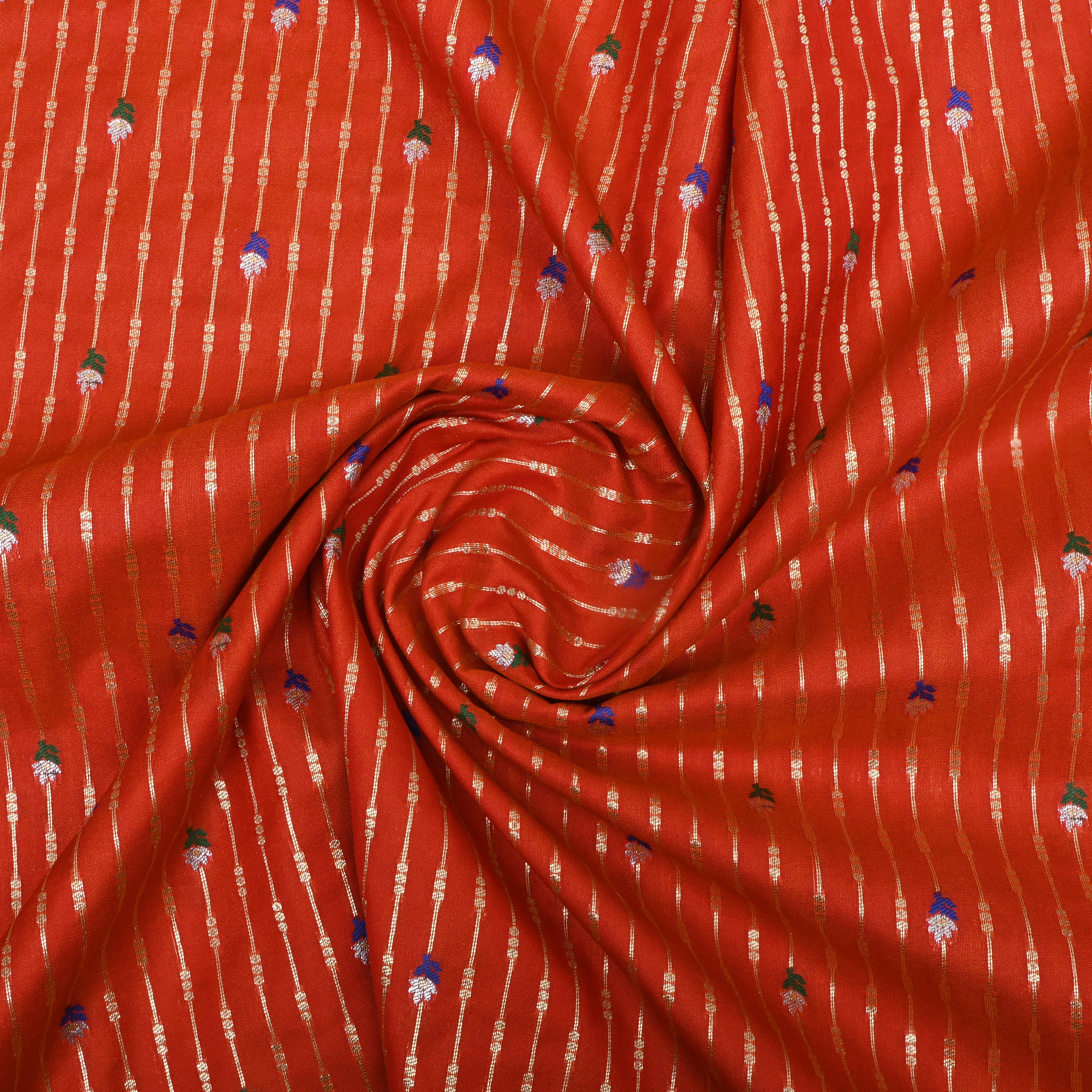 Orange Zari Woven Silk Fabric