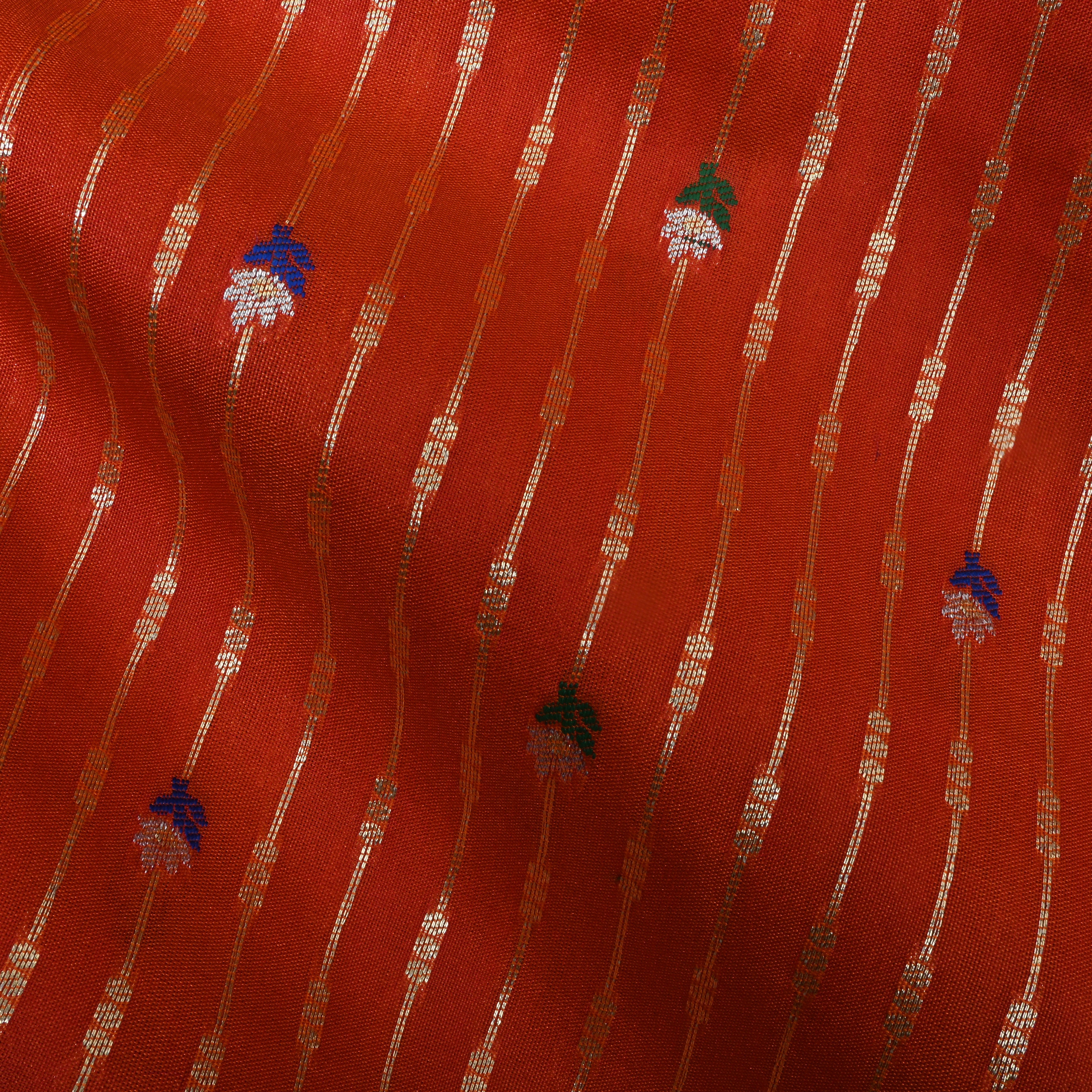 Orange Zari Woven Silk Fabric