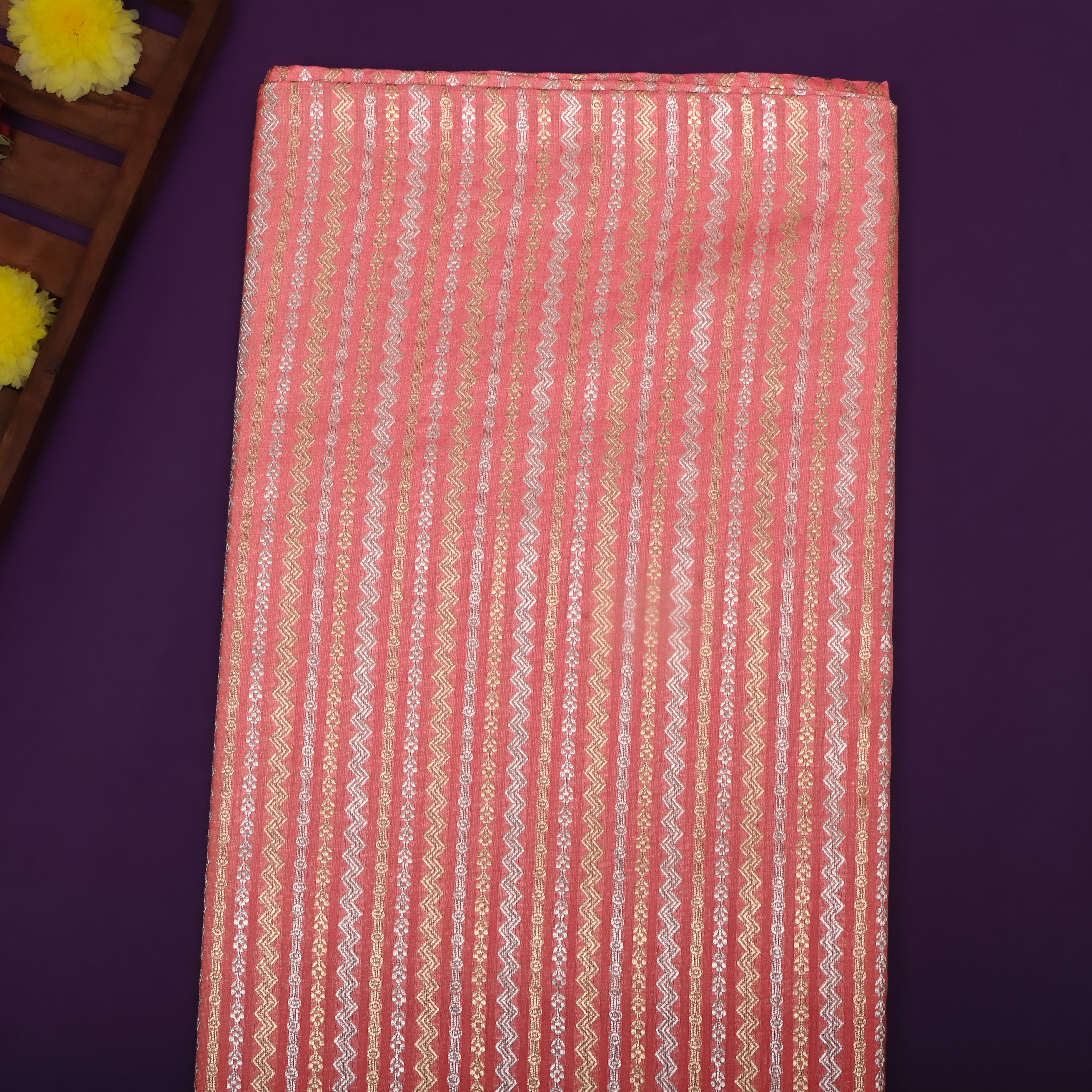Candy Pink Dual Zari Woven Jamawar Silk Fabric