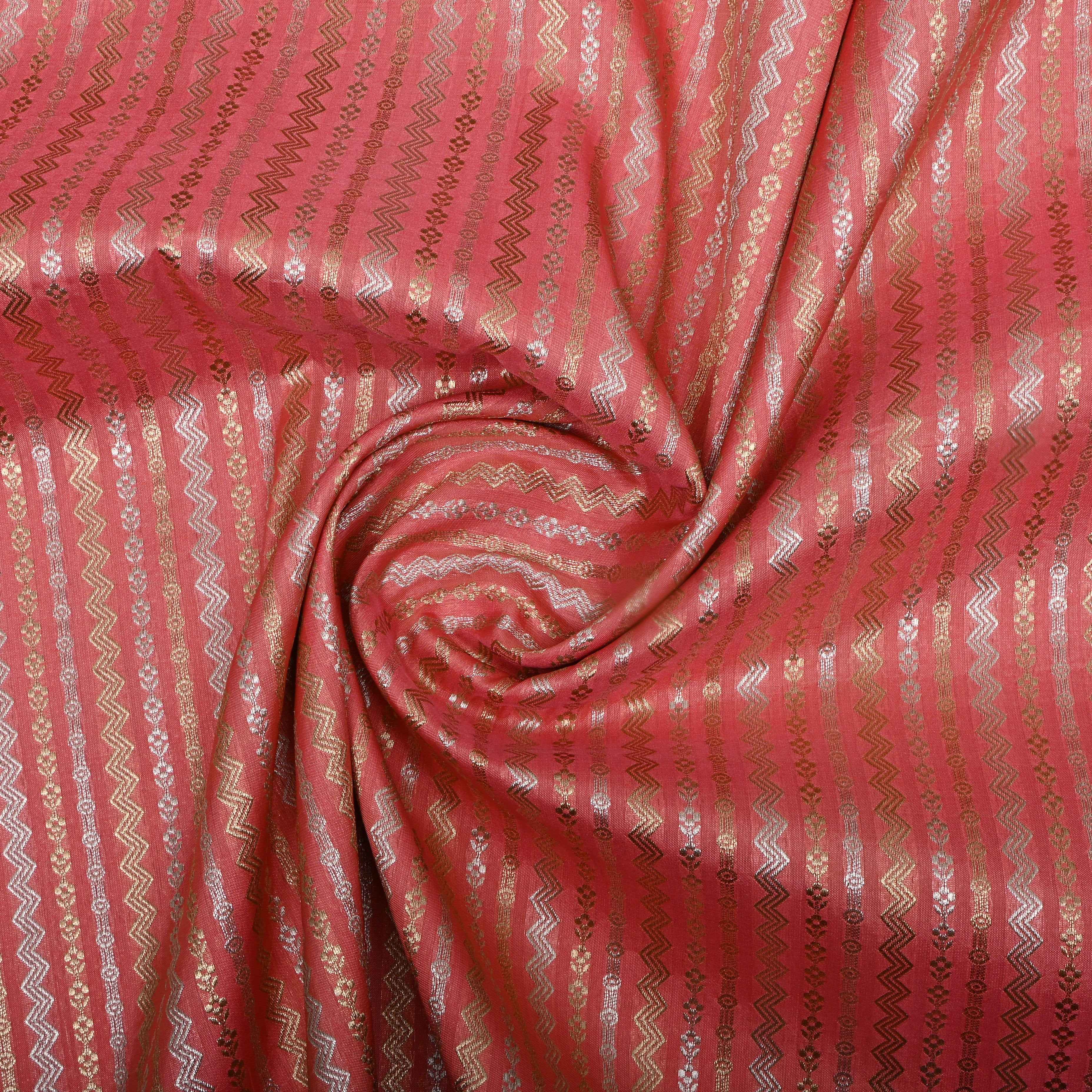 Candy Pink Dual Zari Woven Jamawar Silk Fabric