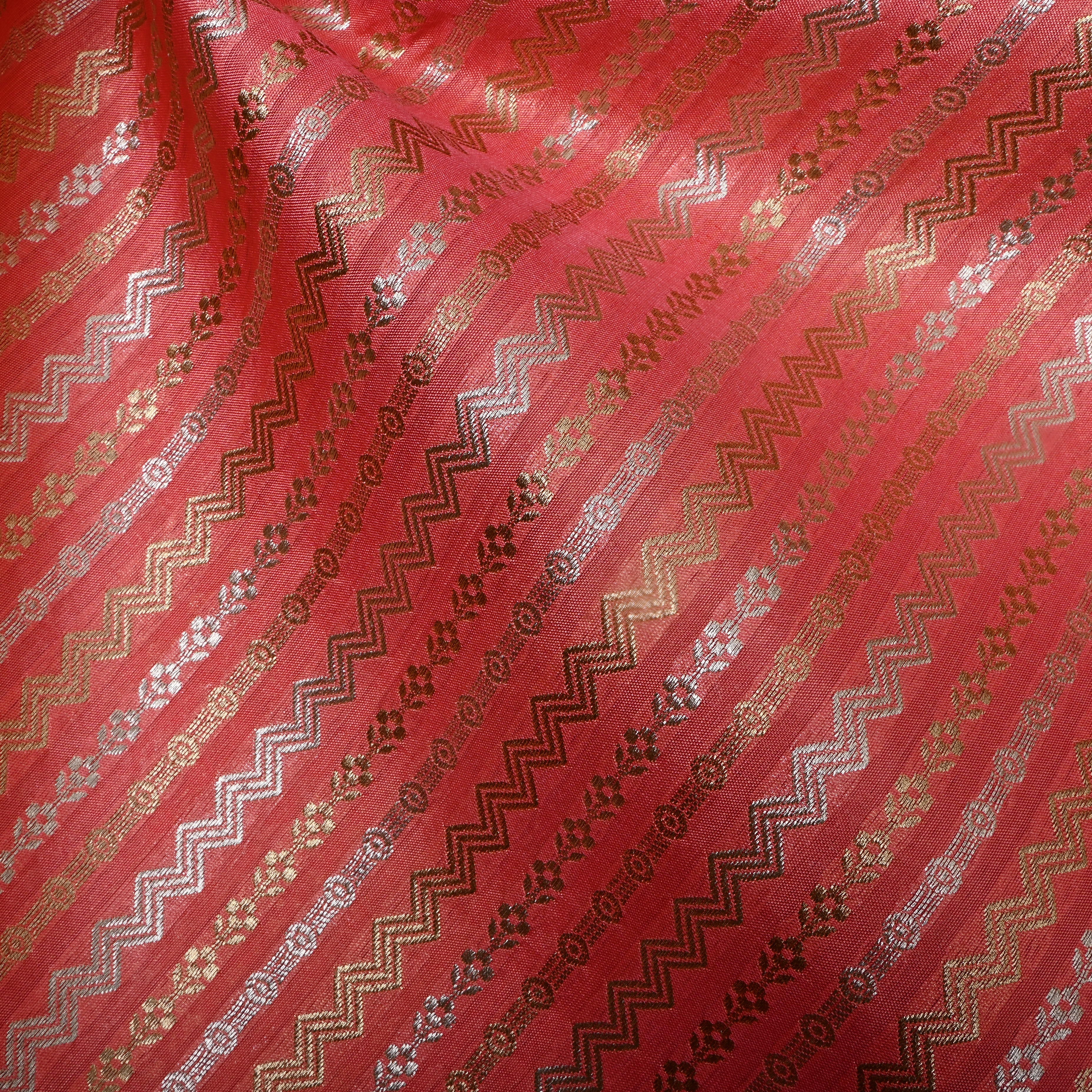 Candy Pink Dual Zari Woven Jamawar Silk Fabric