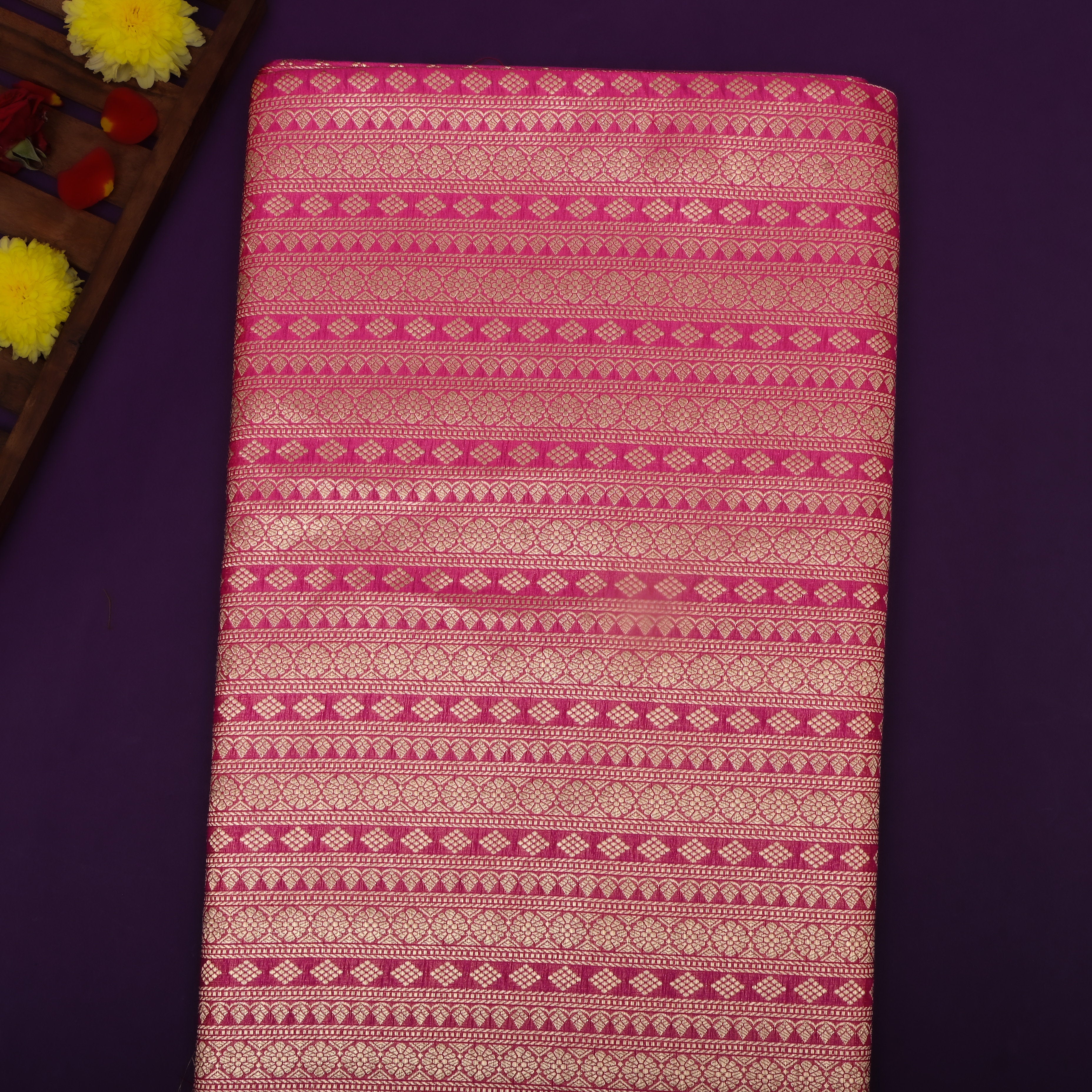 Berry Pink Zari Woven Jamawar Silk Fabric