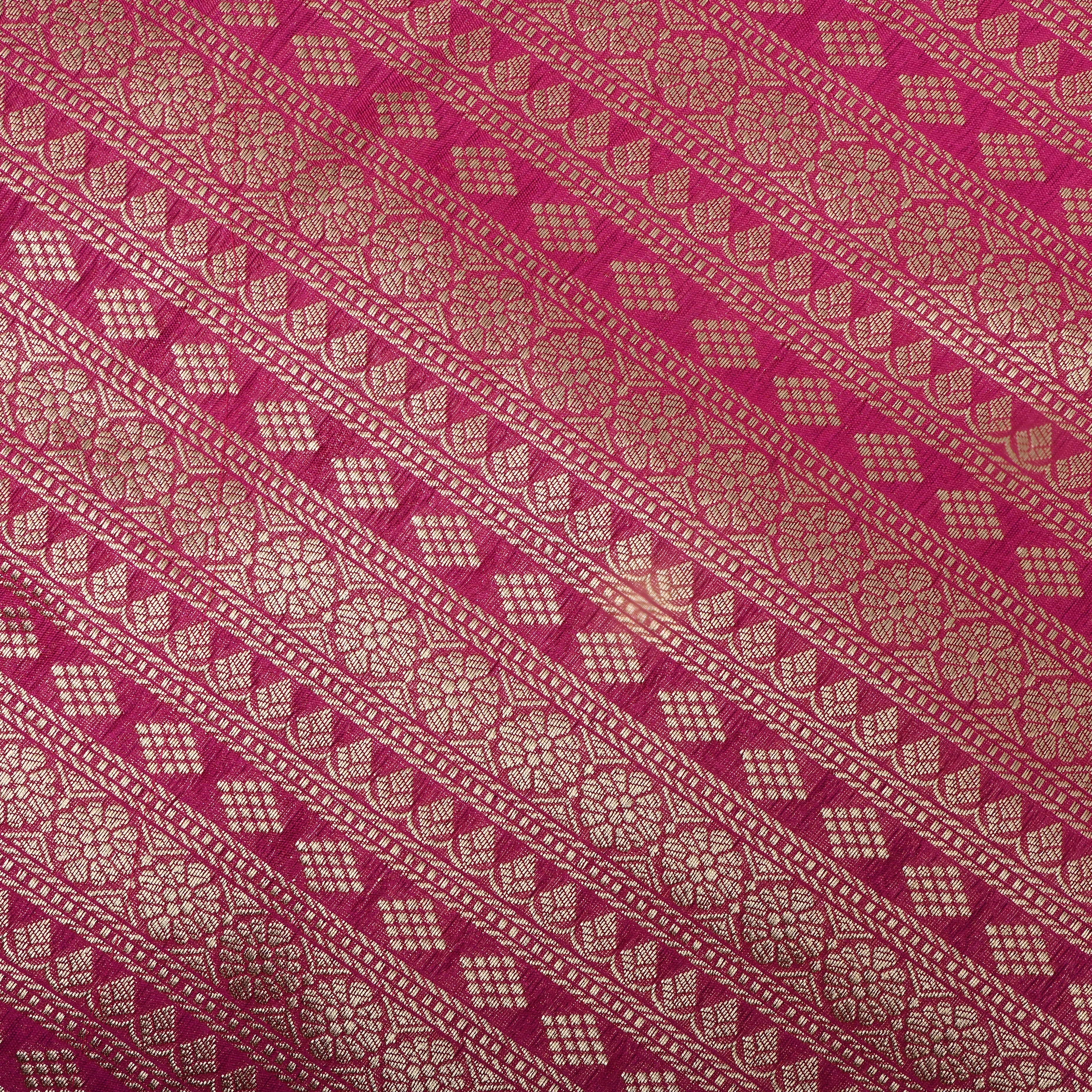 Berry Pink Zari Woven Jamawar Silk Fabric