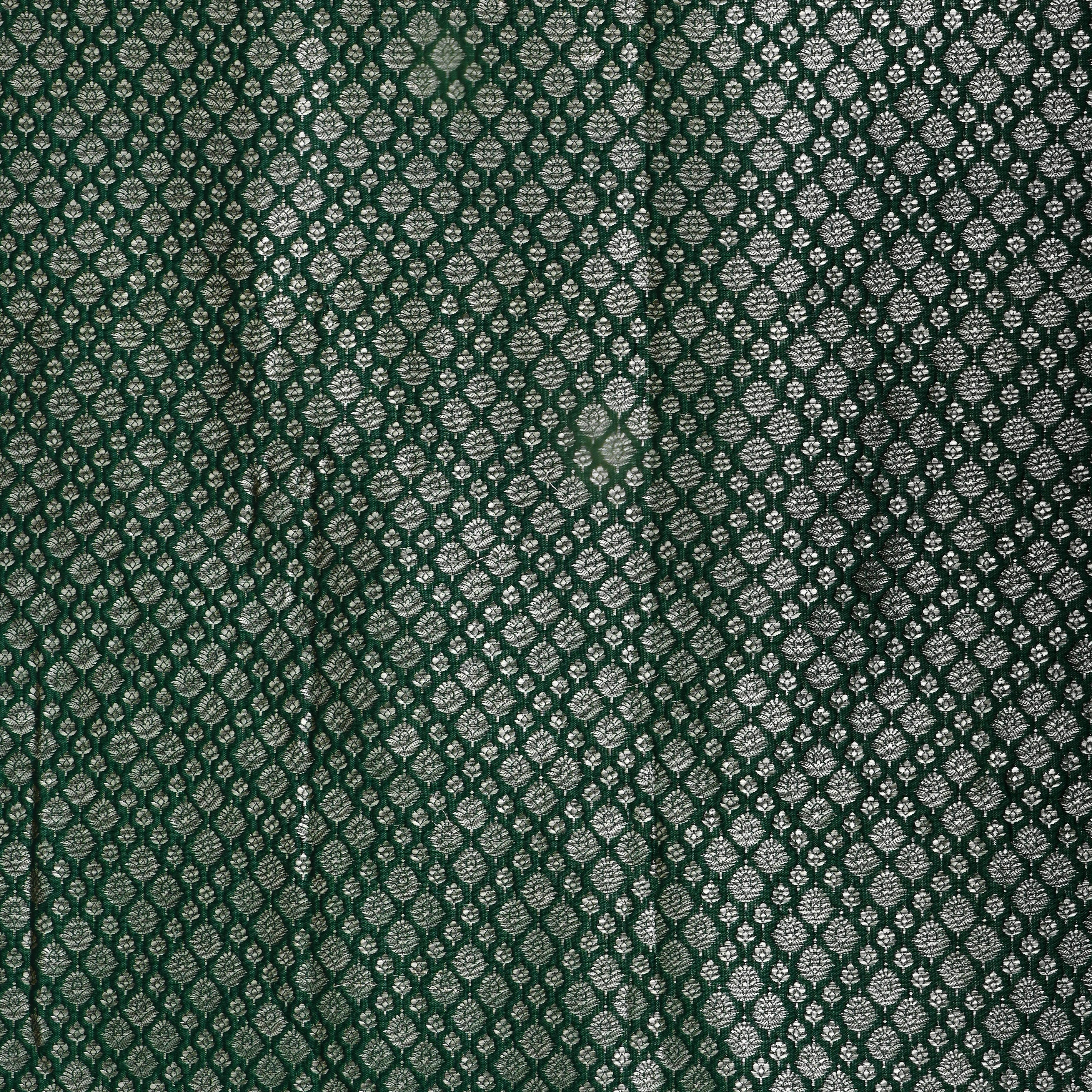 Dark Green Floral Jamawar Silk Fabric