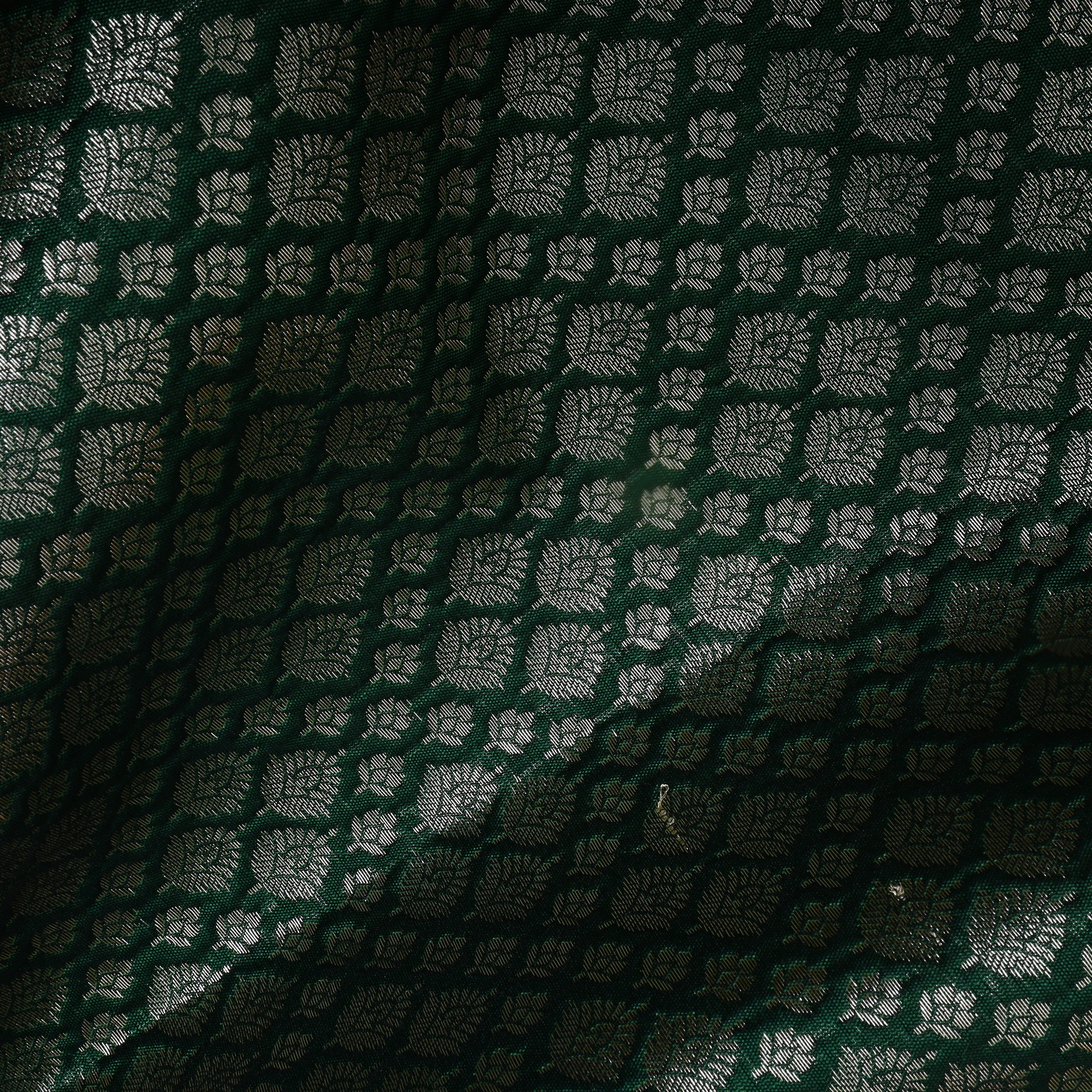 Dark Green Floral Jamawar Silk Fabric