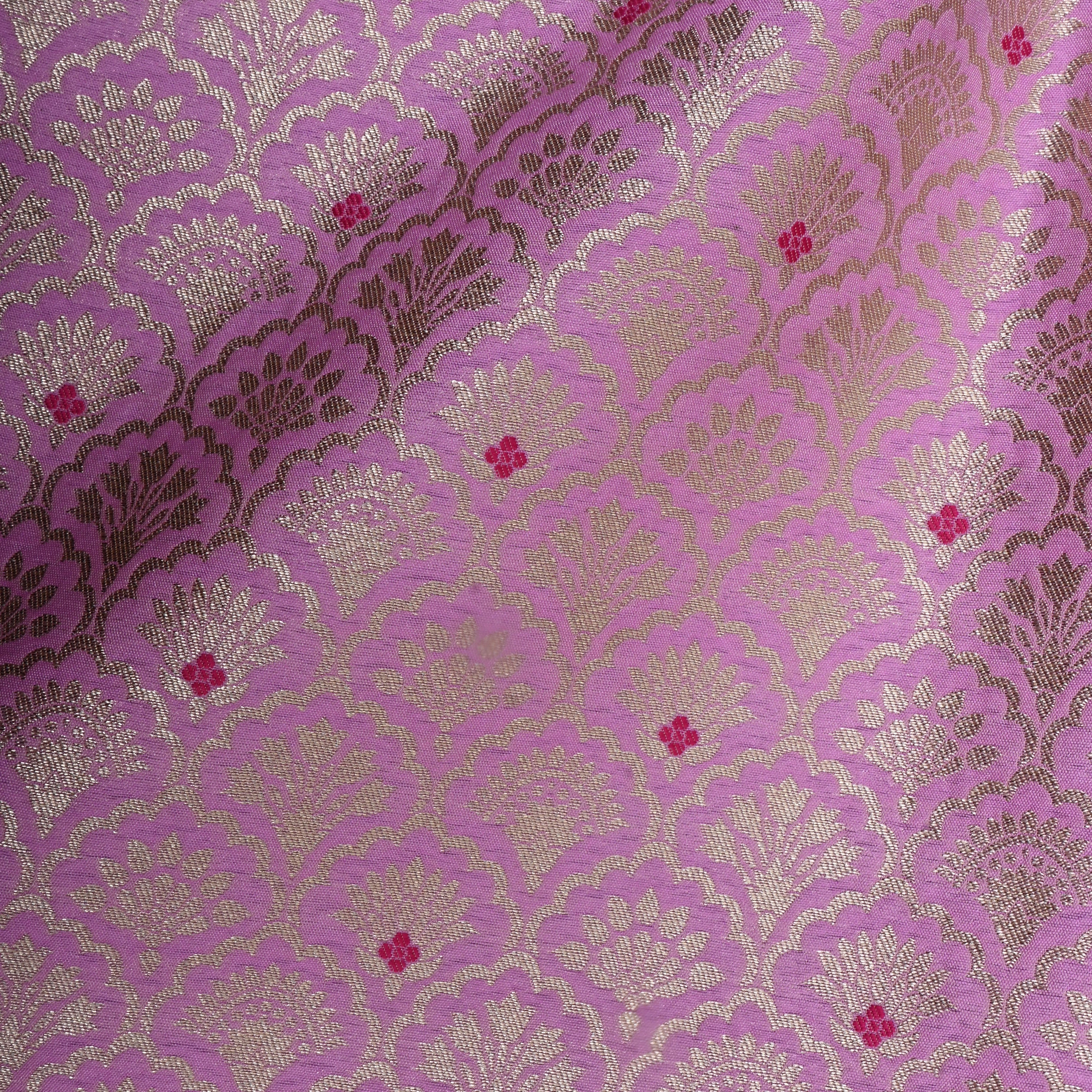 Ultra Pink Jamawar Weave Floral Silk Fabric