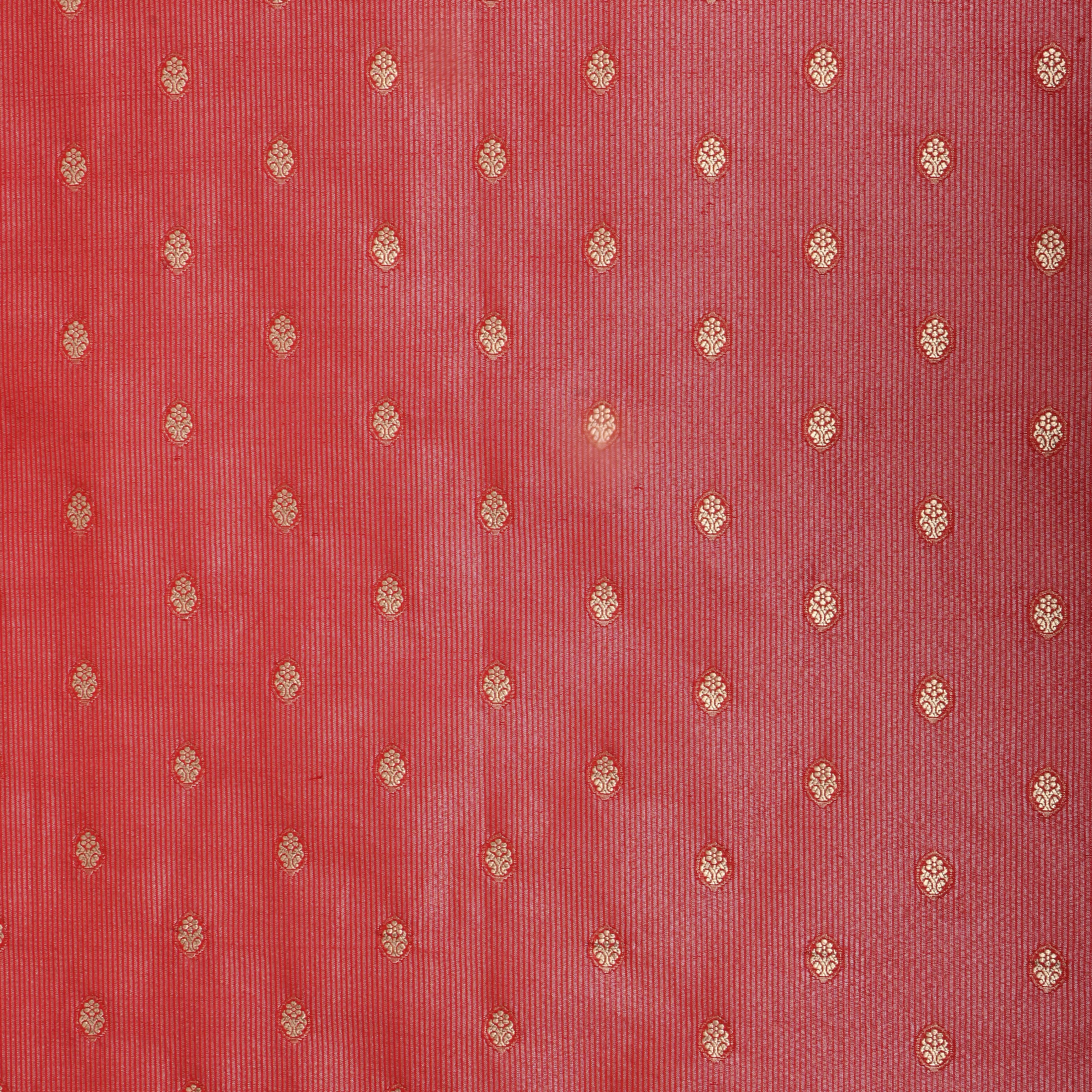 Peach Pink Floral Jamawar Silk Fabric