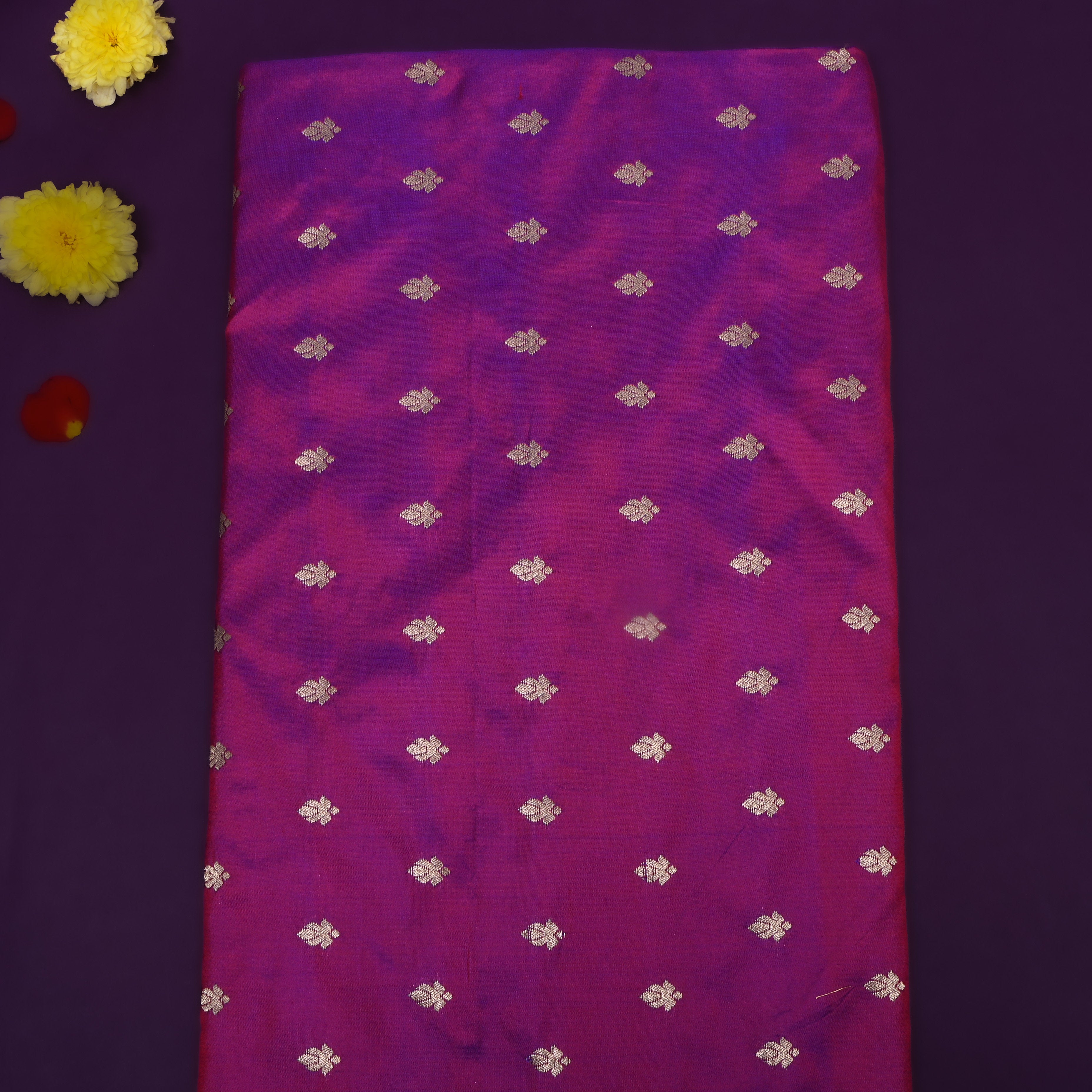 Rich Purple Zari Woven Jamawar Silk Fabric