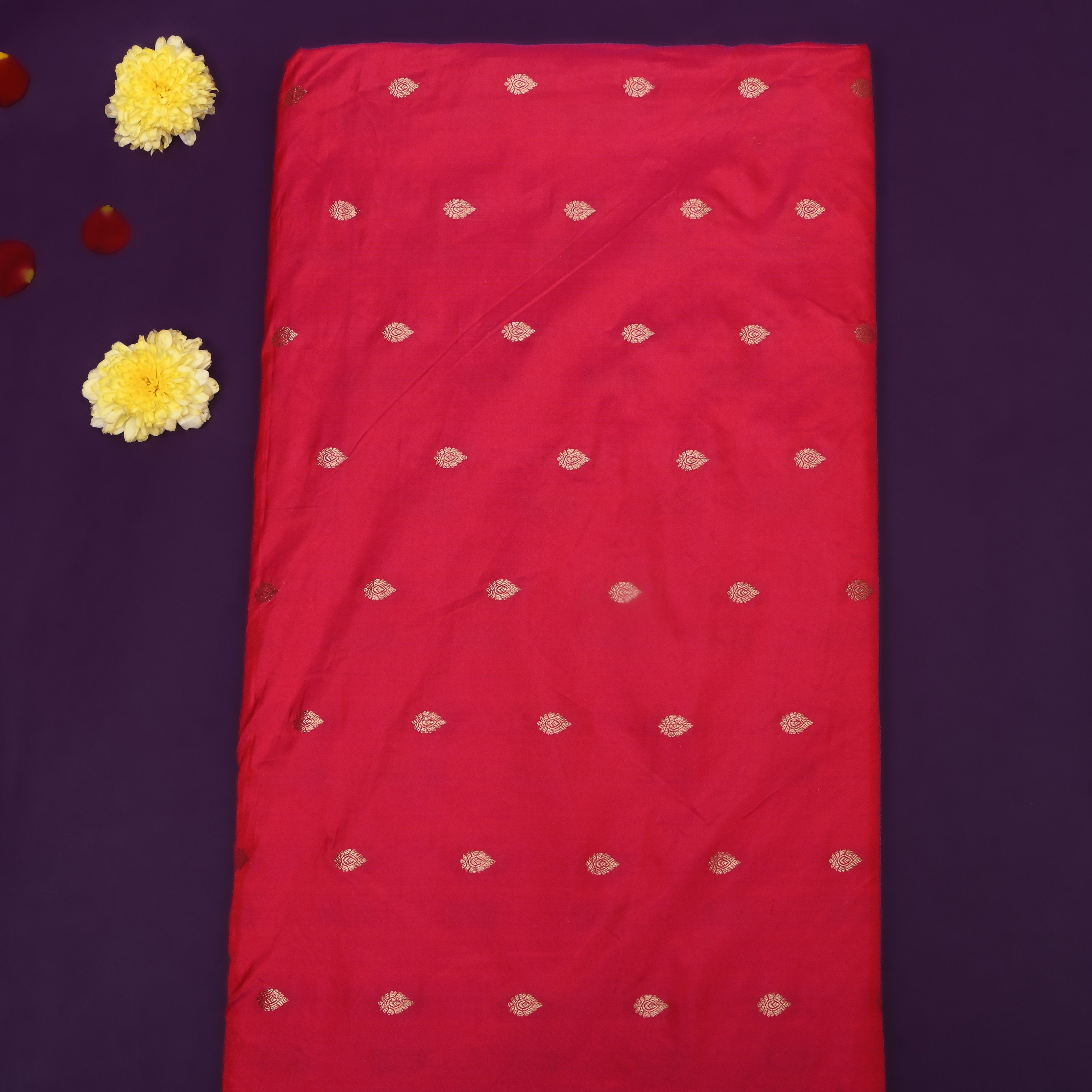 Deep Pink Zari Woven Jamawar Silk Fabric