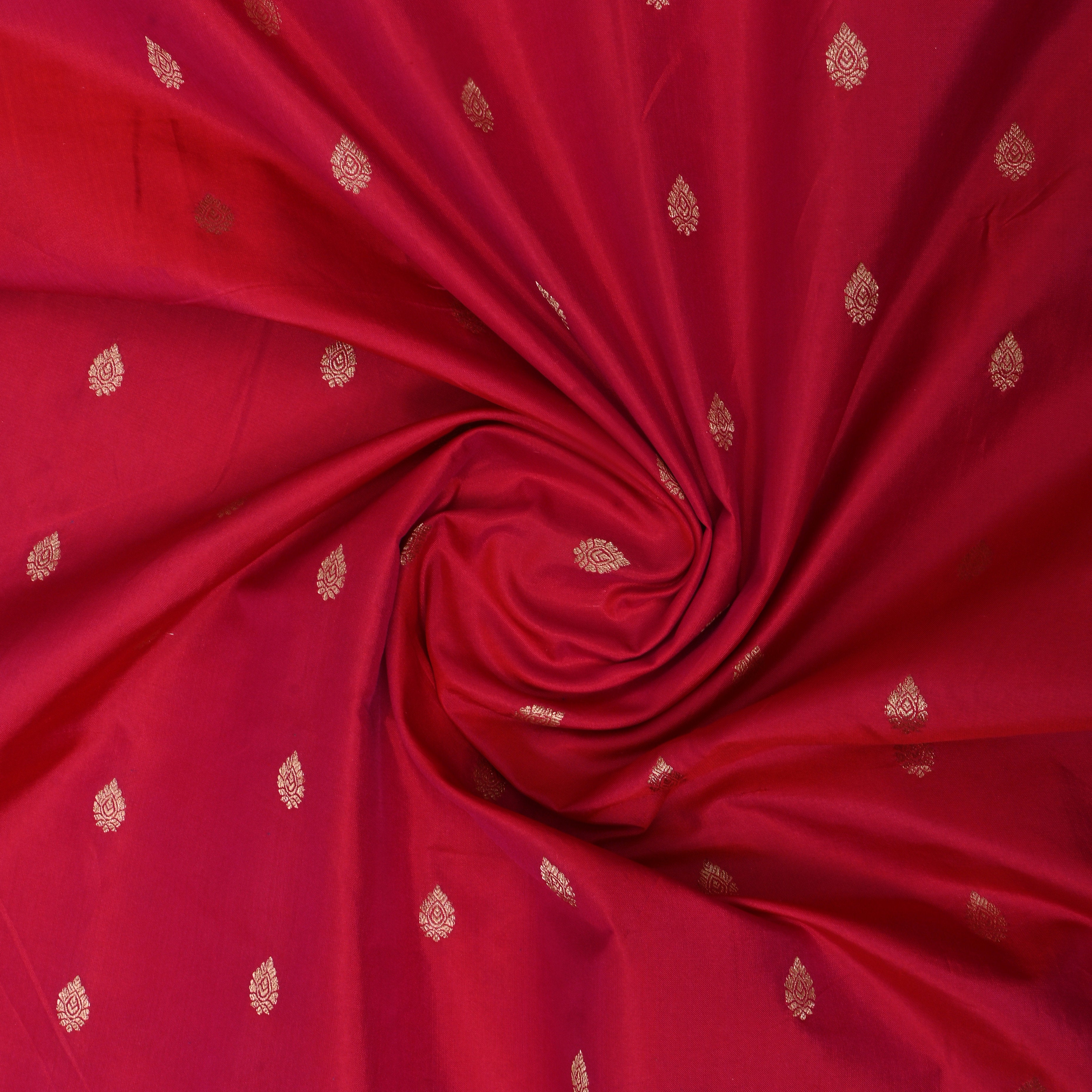 Deep Pink Zari Woven Jamawar Silk Fabric