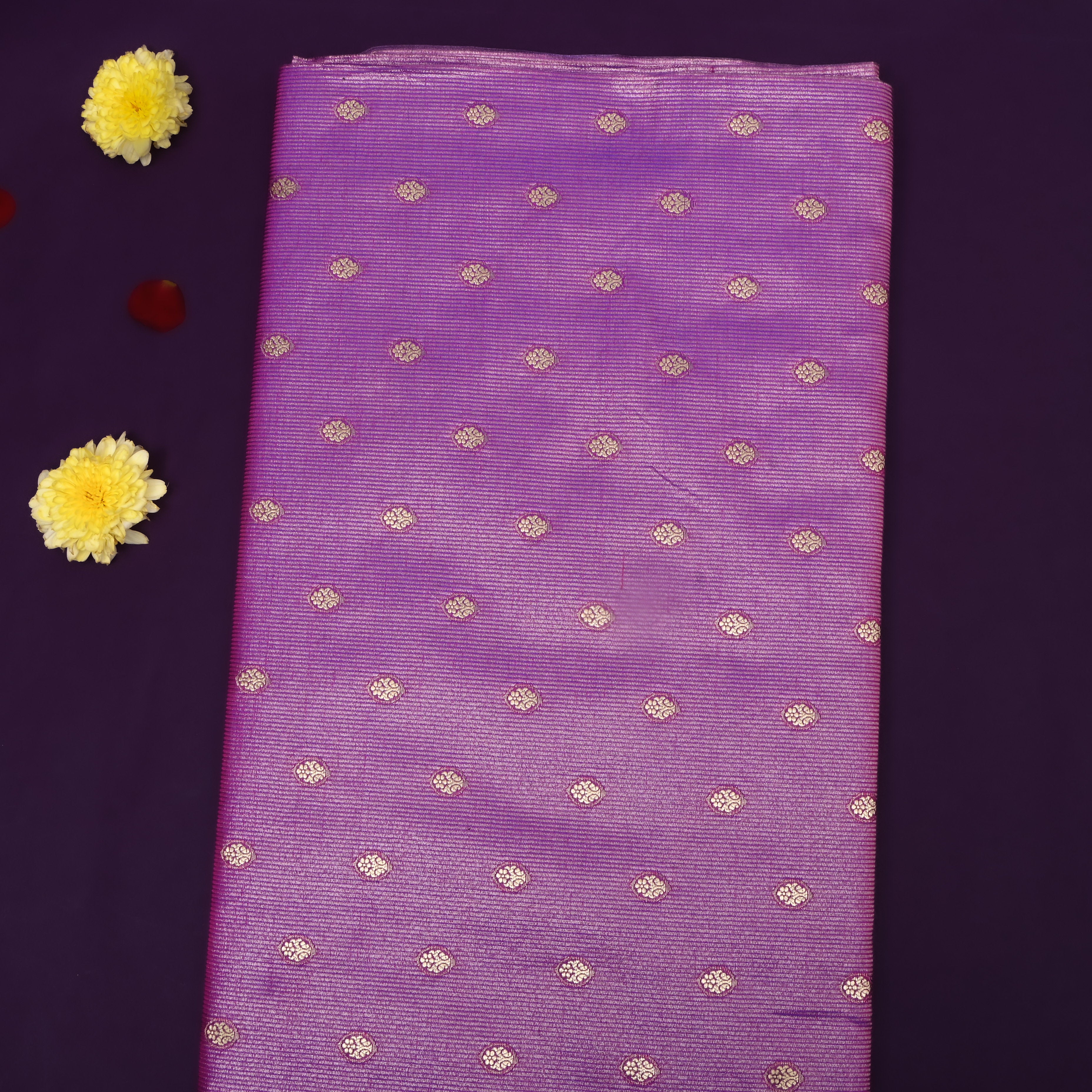 Orchid Purple Floral Jamawar Silk Fabric