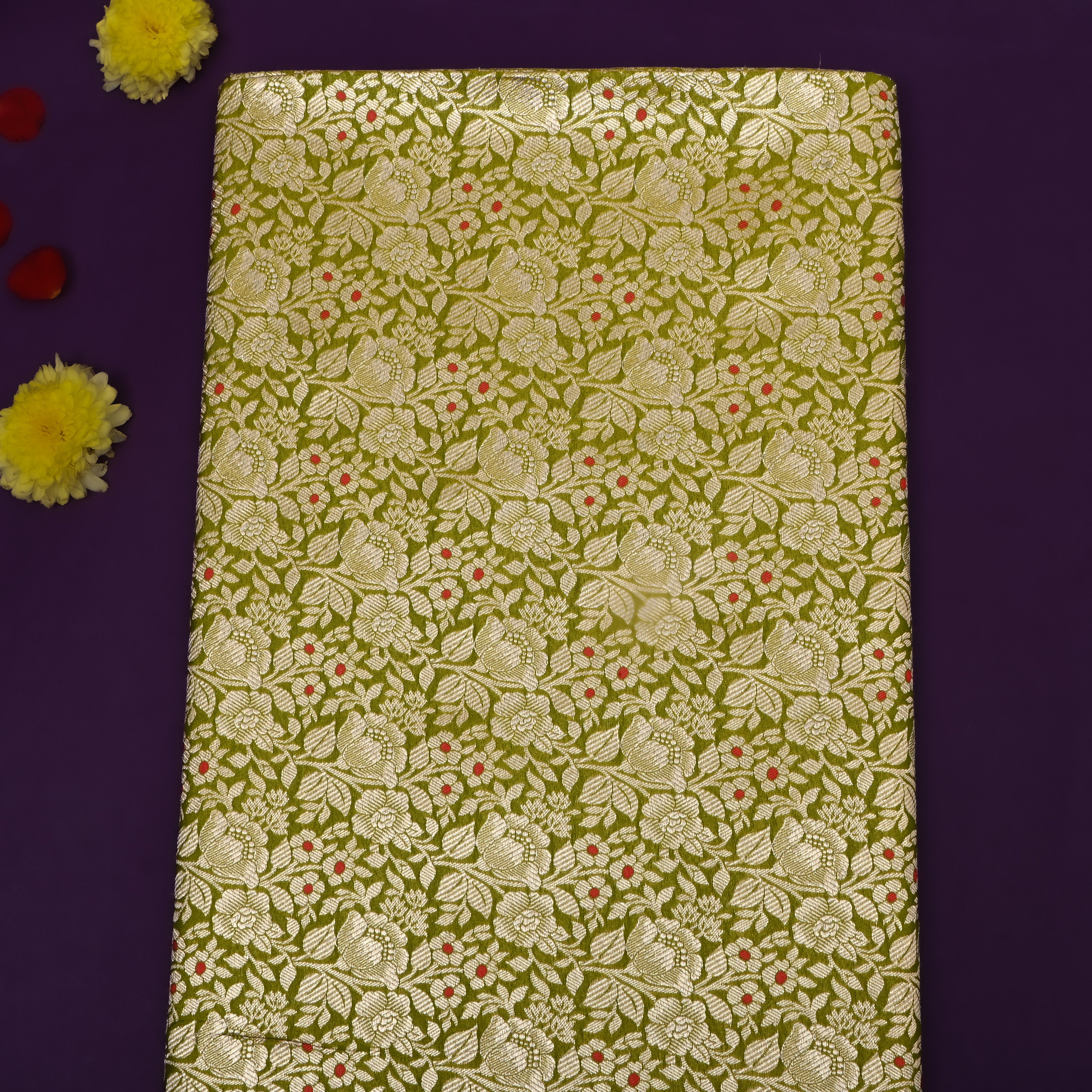 Mehendi Green Zari Woven Jamawar Silk Fabric