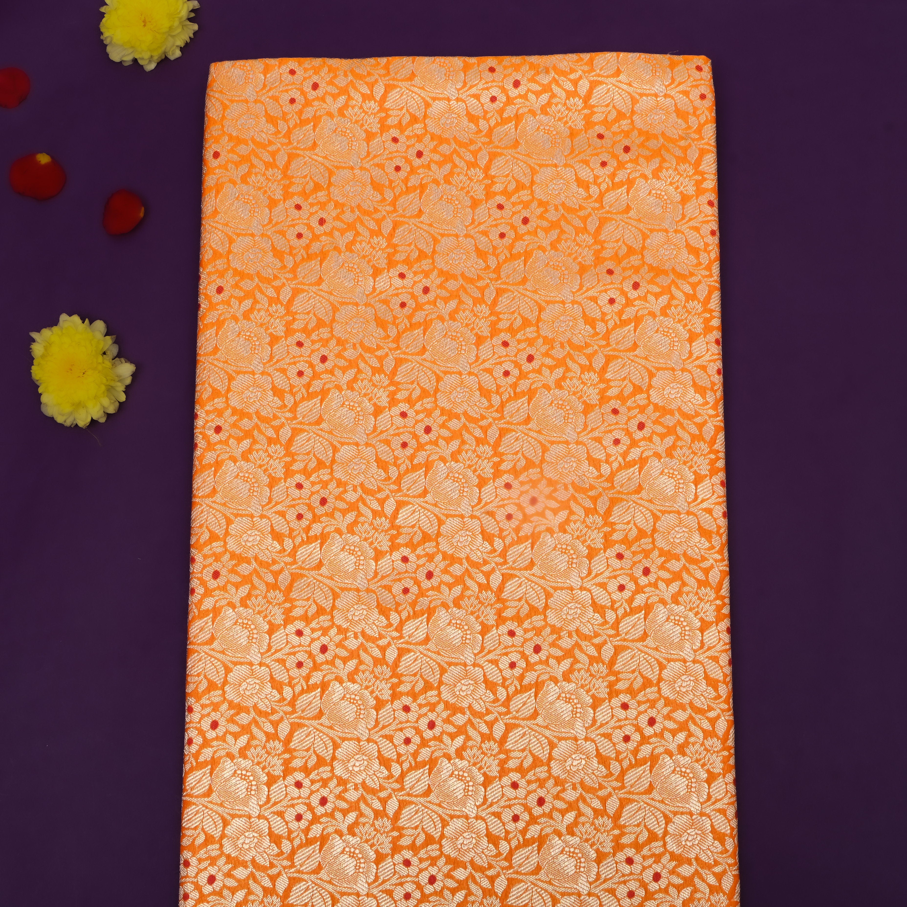 Golden Turmeric Yellow Zari Woven Jamawar Silk Fabric