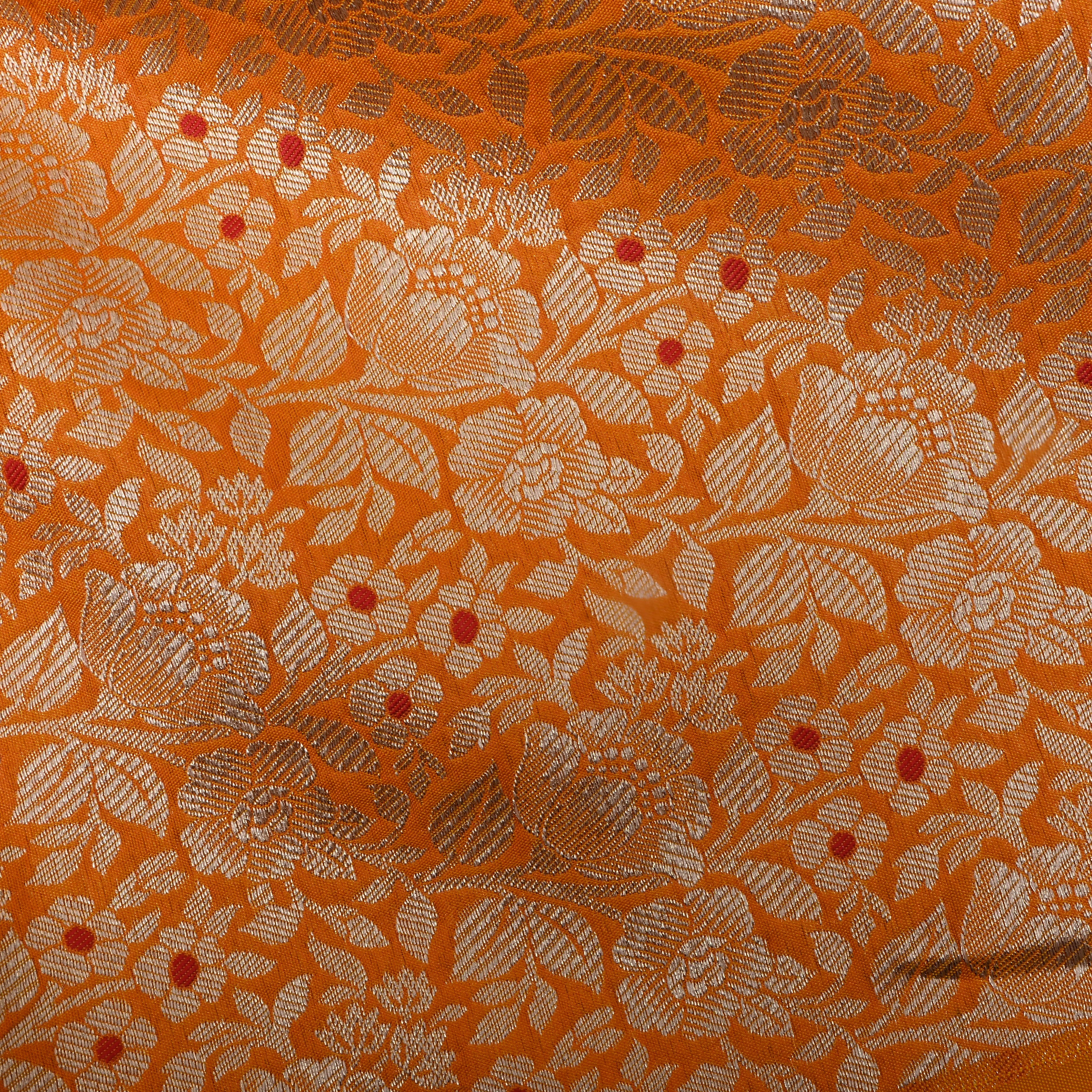 Golden Turmeric Yellow Zari Woven Jamawar Silk Fabric