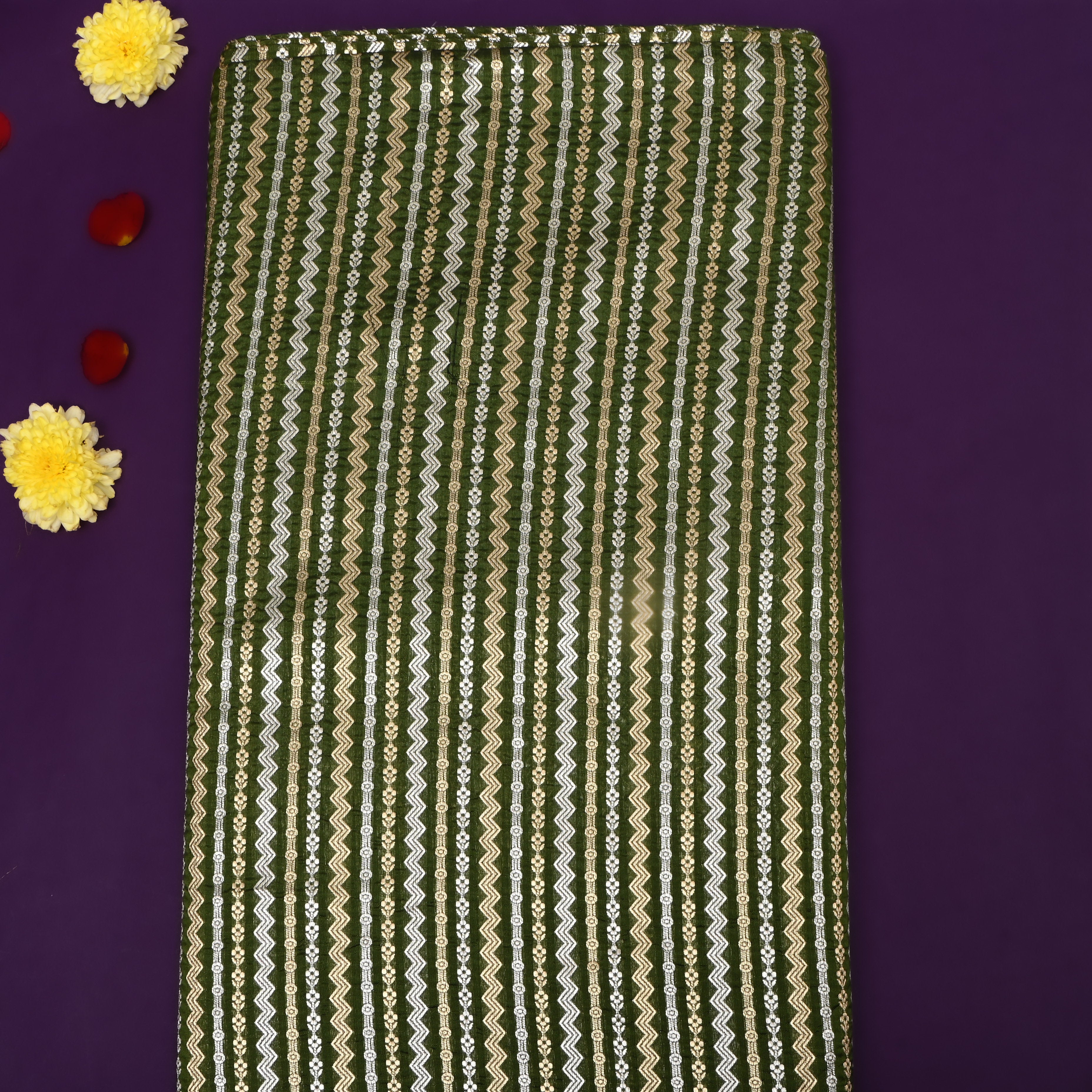 Fern Green Dual Zari Woven Jamawar Silk Fabric