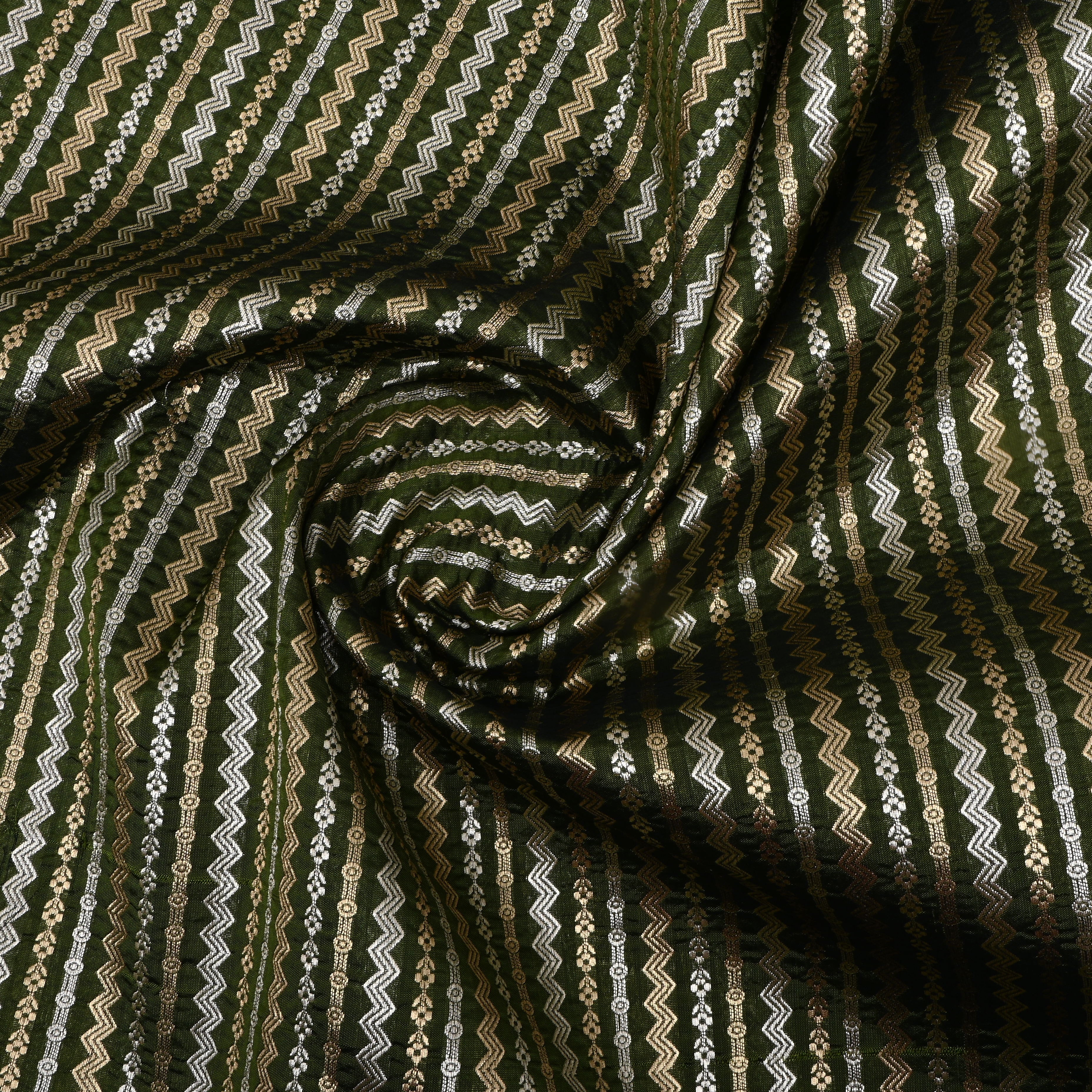 Fern Green Dual Zari Woven Jamawar Silk Fabric