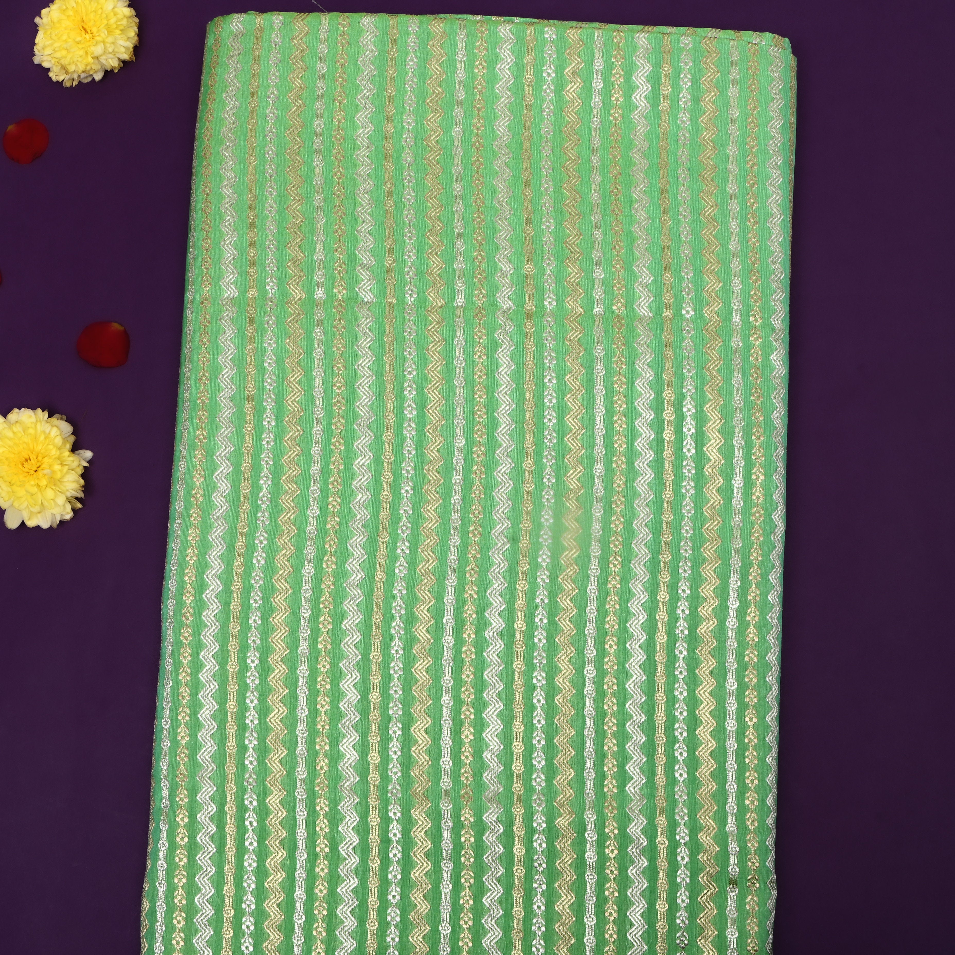 Lime Green Dual Zari Woven Jamawar Silk Fabric