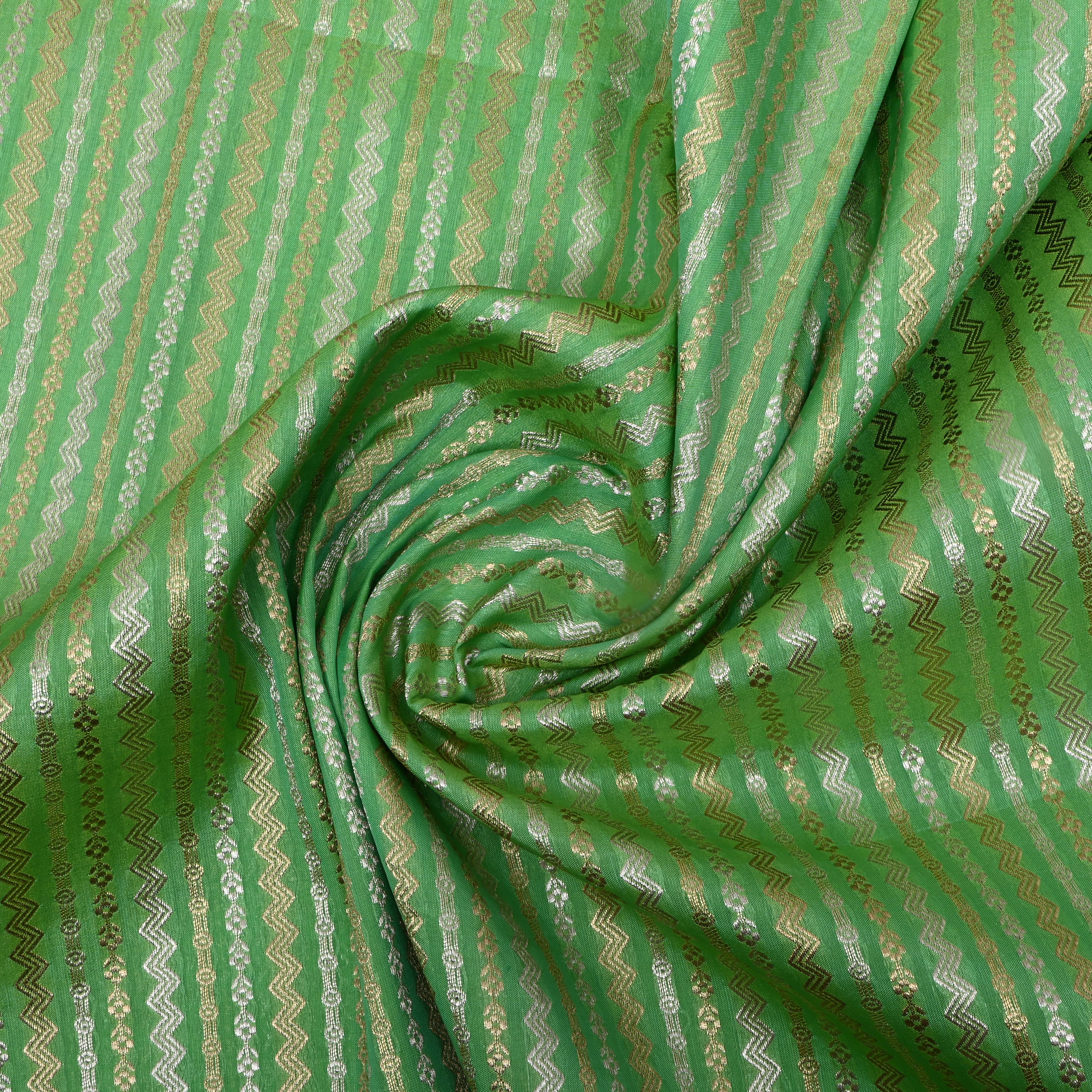 Lime Green Dual Zari Woven Jamawar Silk Fabric