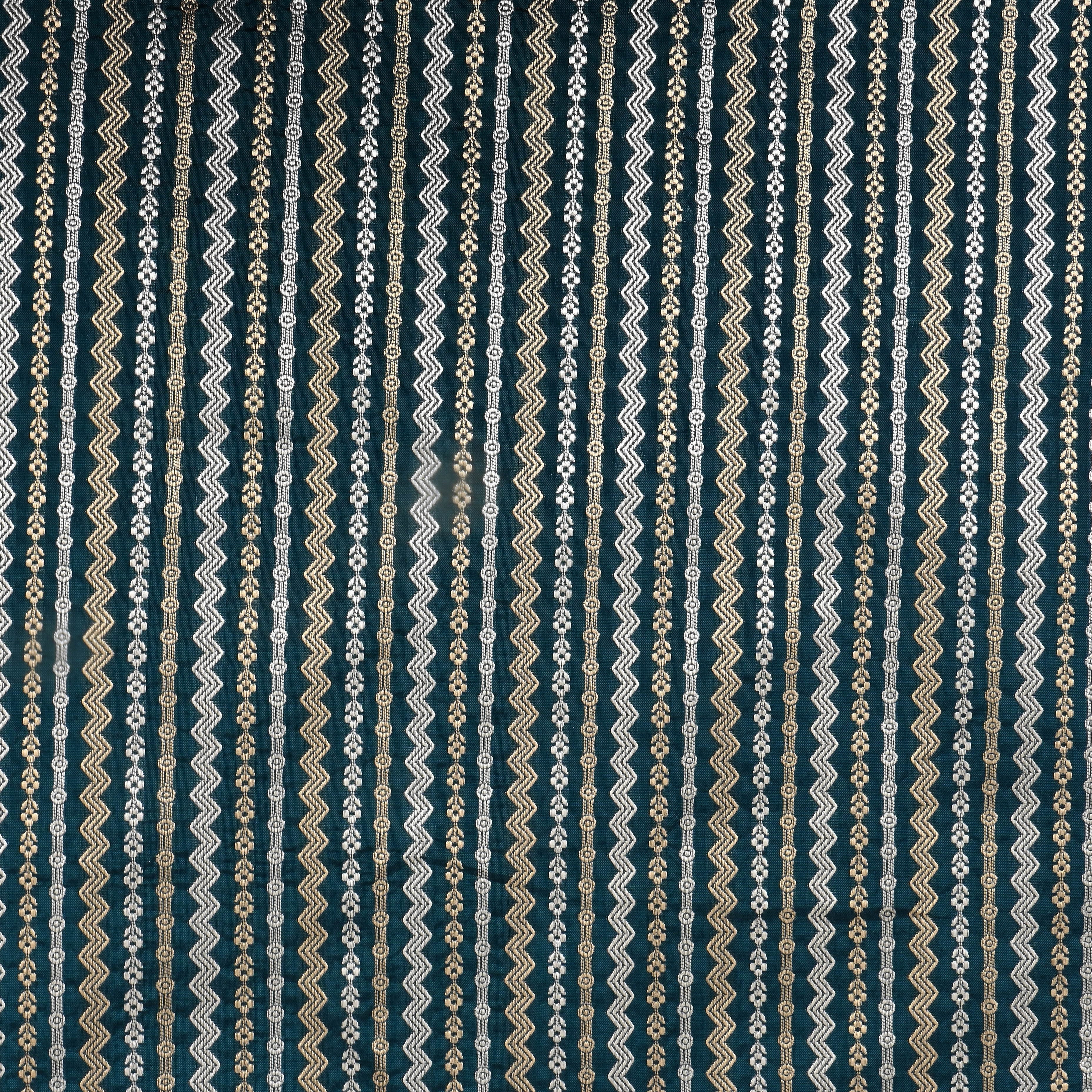 Bottle Green Dual Zari Woven Jamawar Silk Fabric