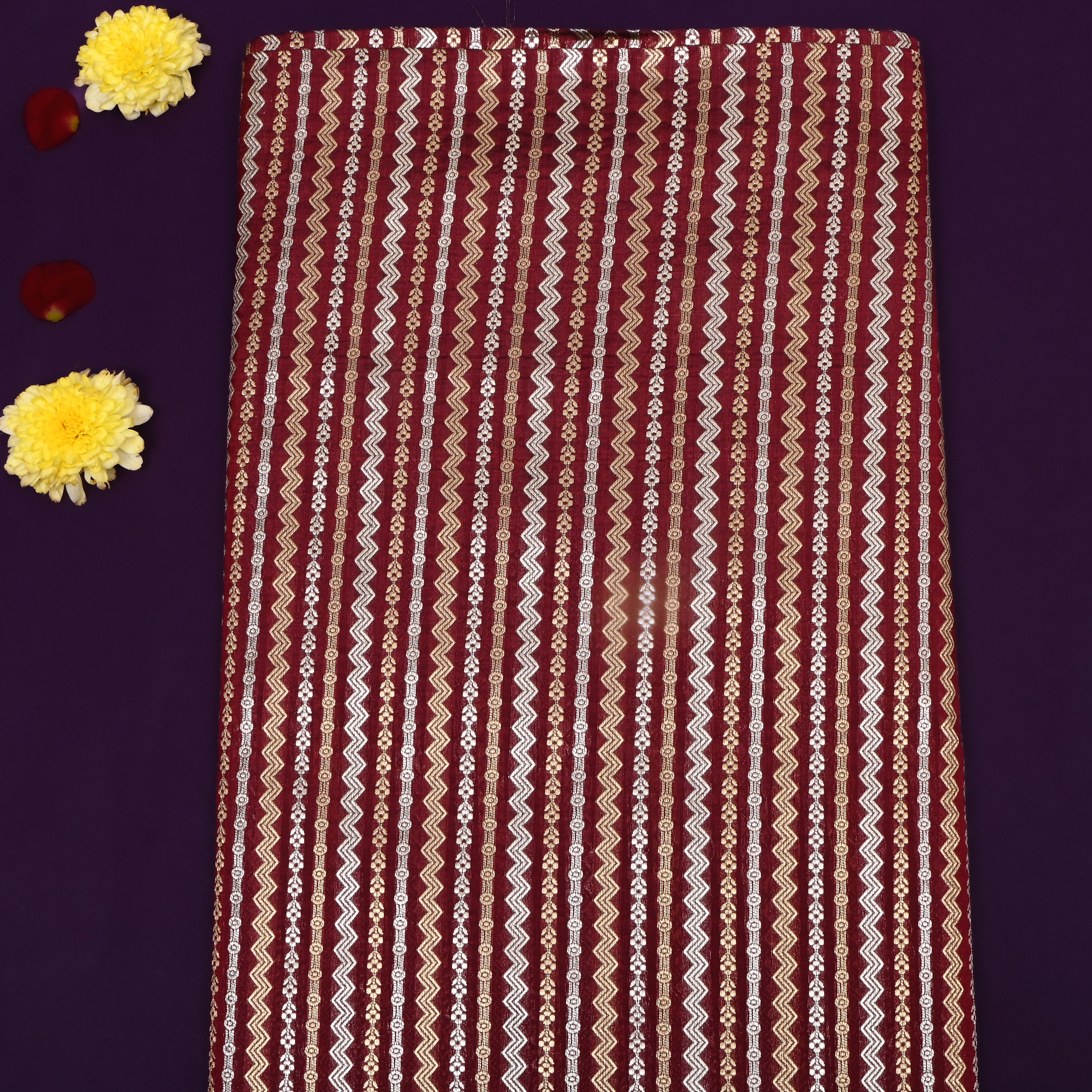 Dark Maroon Dual Zari Woven Jamawar Silk Fabric