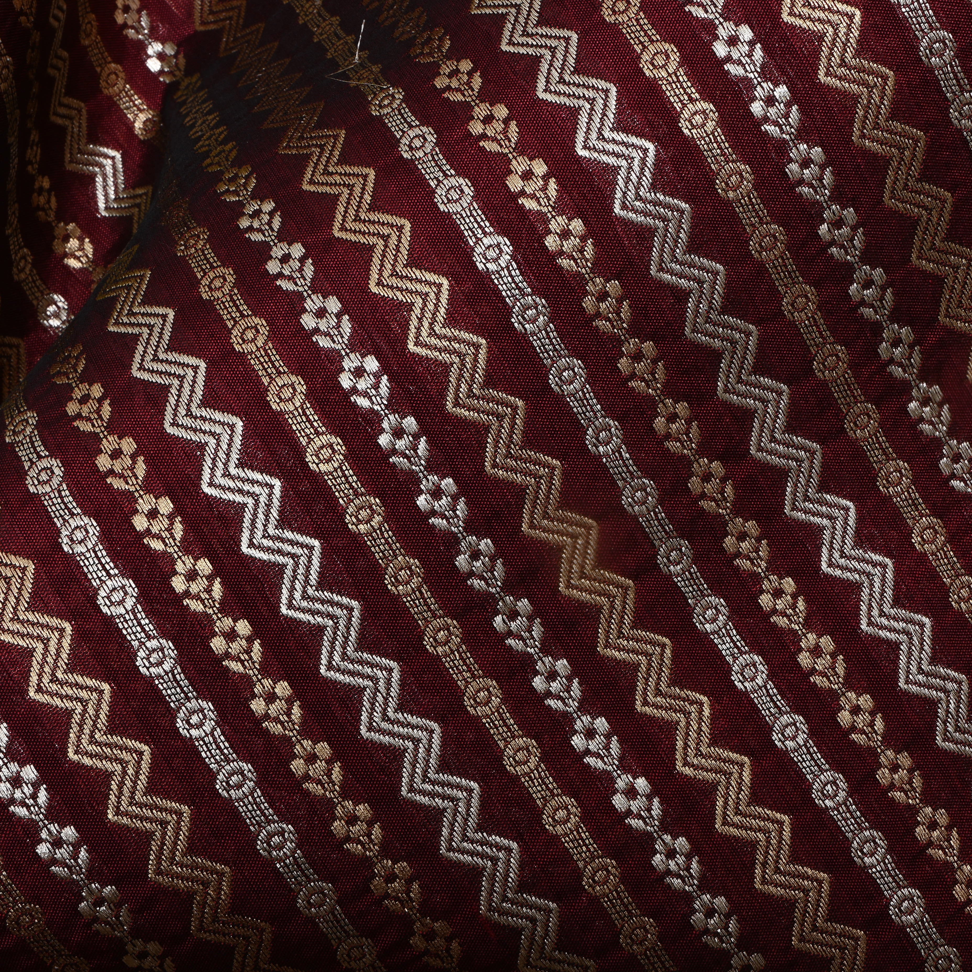 Dark Maroon Dual Zari Woven Jamawar Silk Fabric