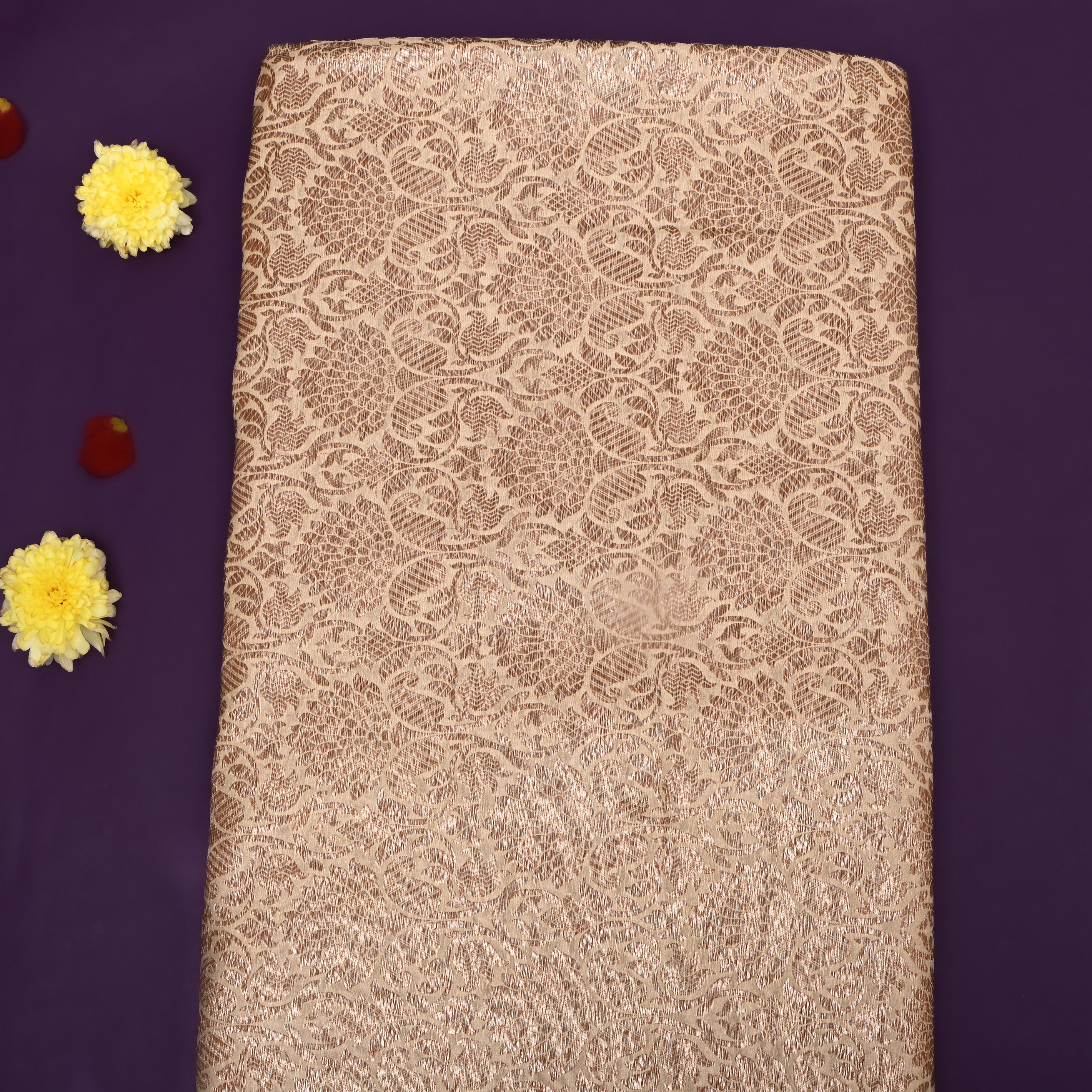 Antique Golden Floral Jamawar Silk Fabric