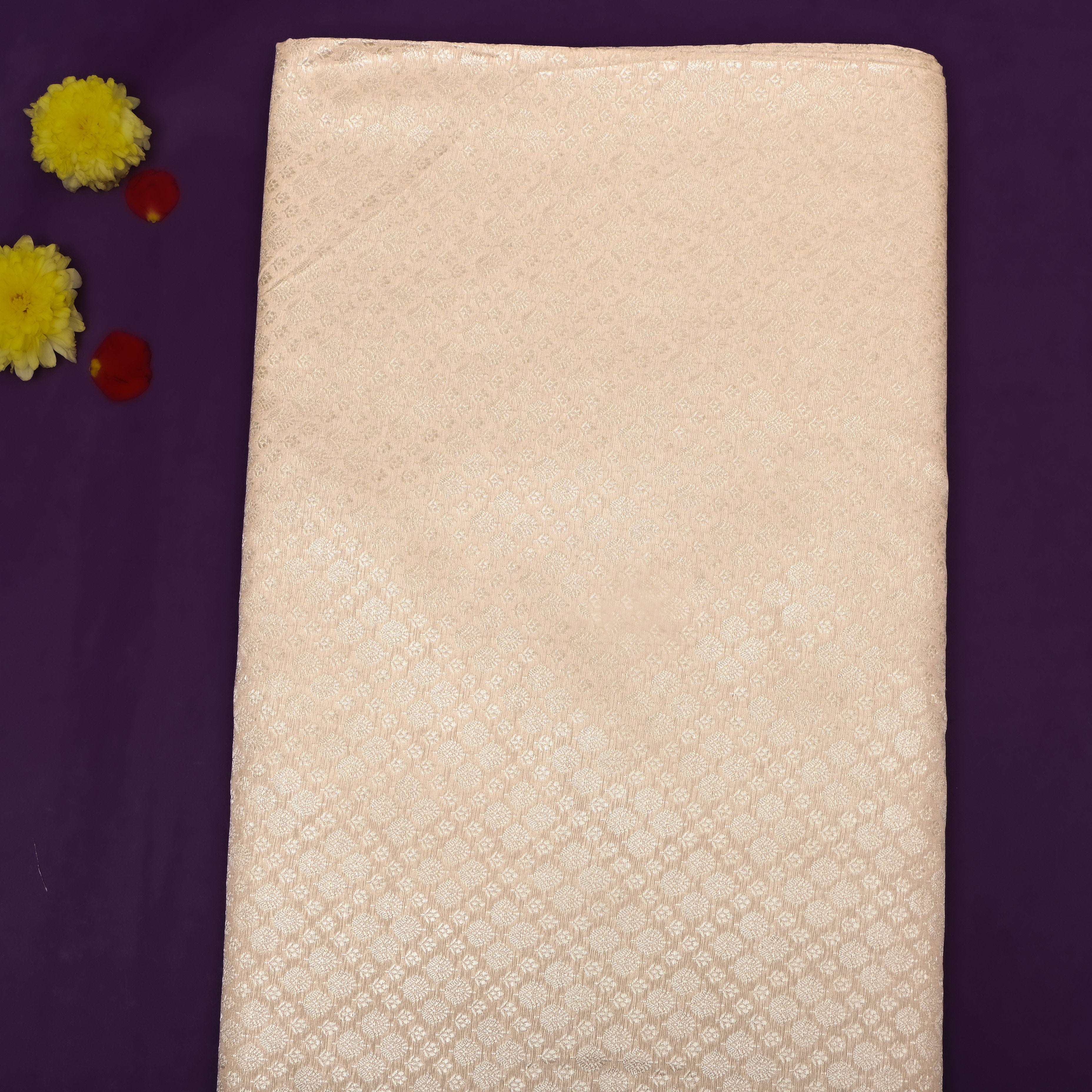 Off-White Zari Woven Jamawar Silk Fabric