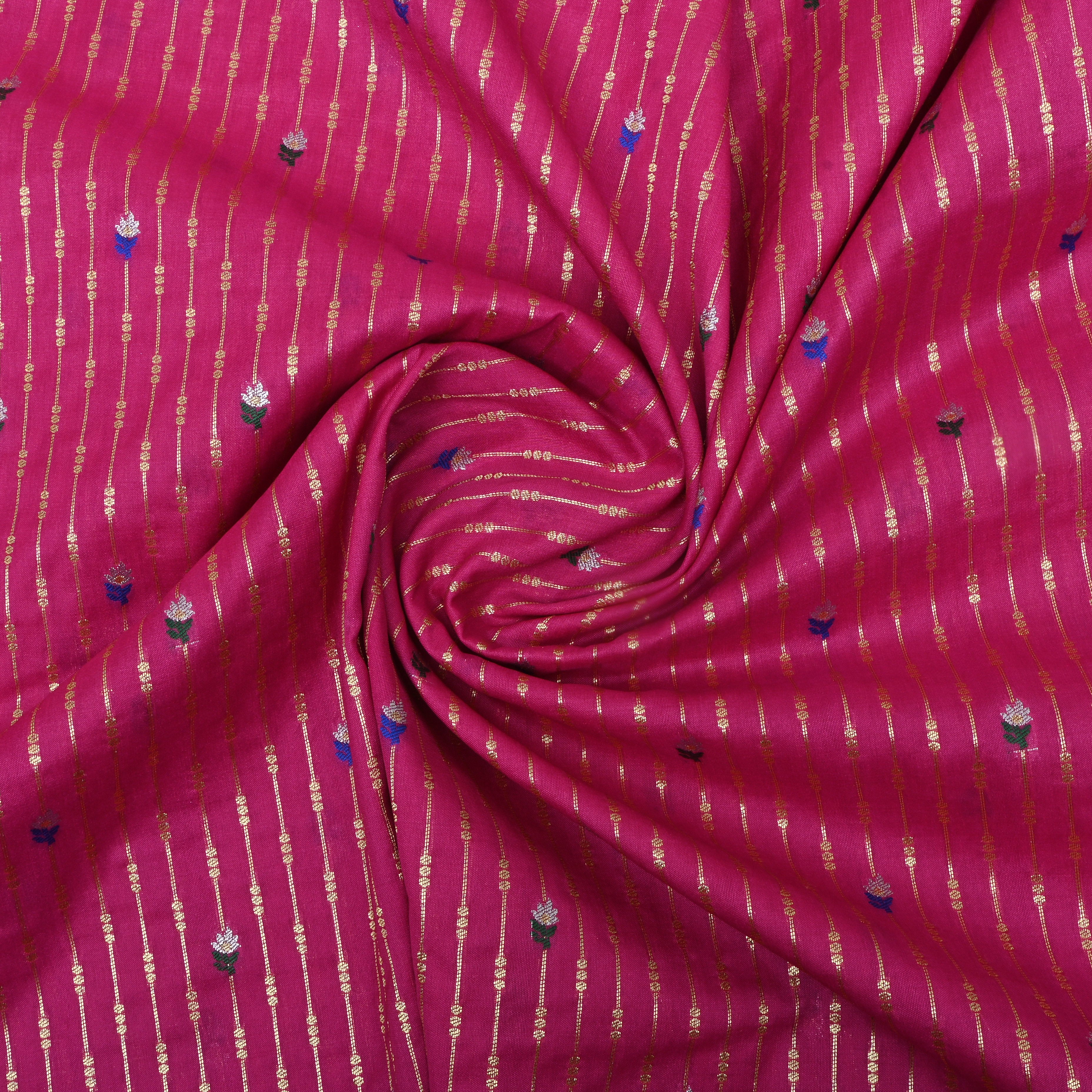 Barbie Pink Zari Woven Silk Fabric