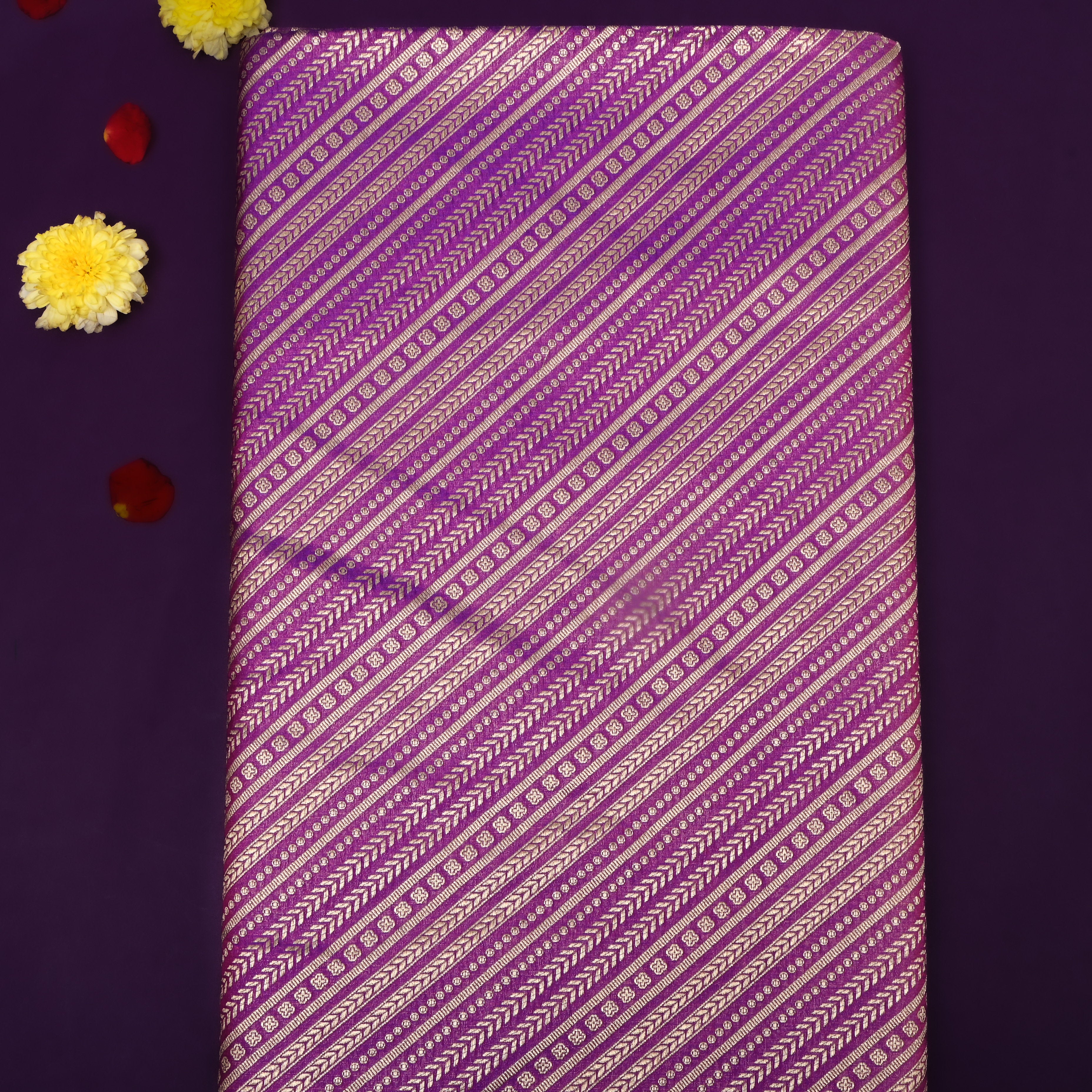 Purple Zari Woven Jamawar Silk Fabric